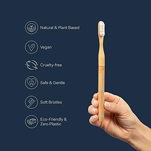 Better & Better Better & Better Natural Bamboo Toothbrush and Extra Replaceable Brush Head | Soft Bristles | 100% Plant-Based | Eco-Friendly, Zero Plastic | Adult Size, Blue Toothbrush