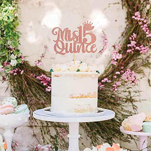 Unimall Unimall Rose Gold Glitter Spanish Mis Quince Cake Toppers with Crown 15th Birthday Party Cake Toppers My Fifteen Years Old Birthday Children 15 Birthday Cake Picks Party Decoration