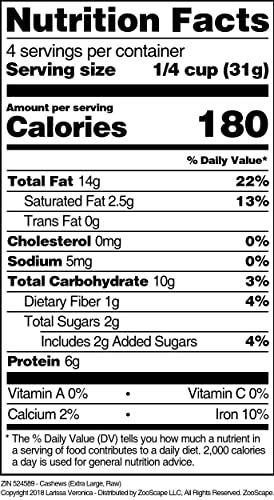 Larissa Veronica Cashews (Extra Large, Raw) (4 oz, ZIN: 524589) - 2 Pack