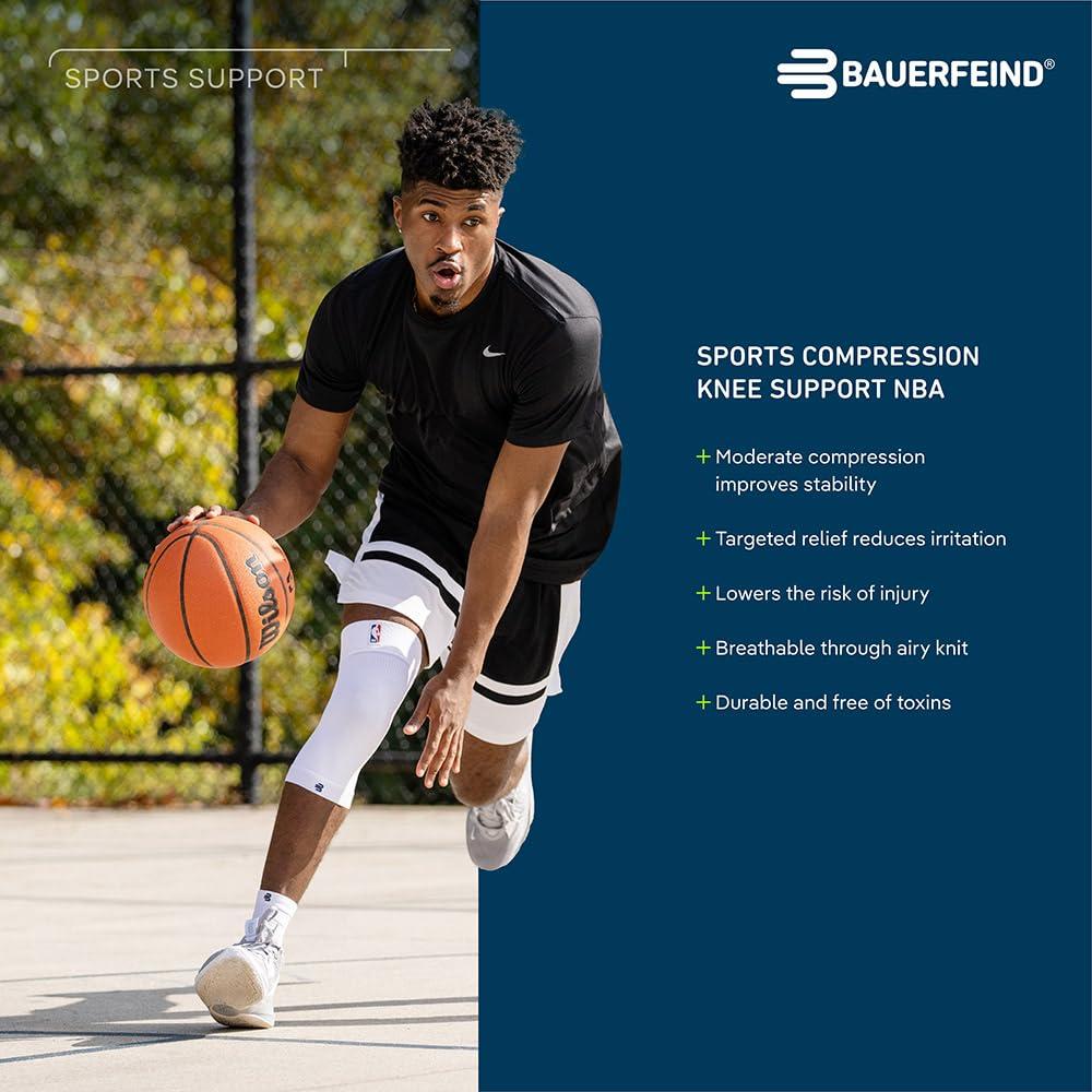 Bauerfeind Bauerfeind Sports Compression Knee Support NBA - Lightweight Design with Gripping Zones for Basketball Knee Pain Relief & Performance with Team Designs (Black, S)