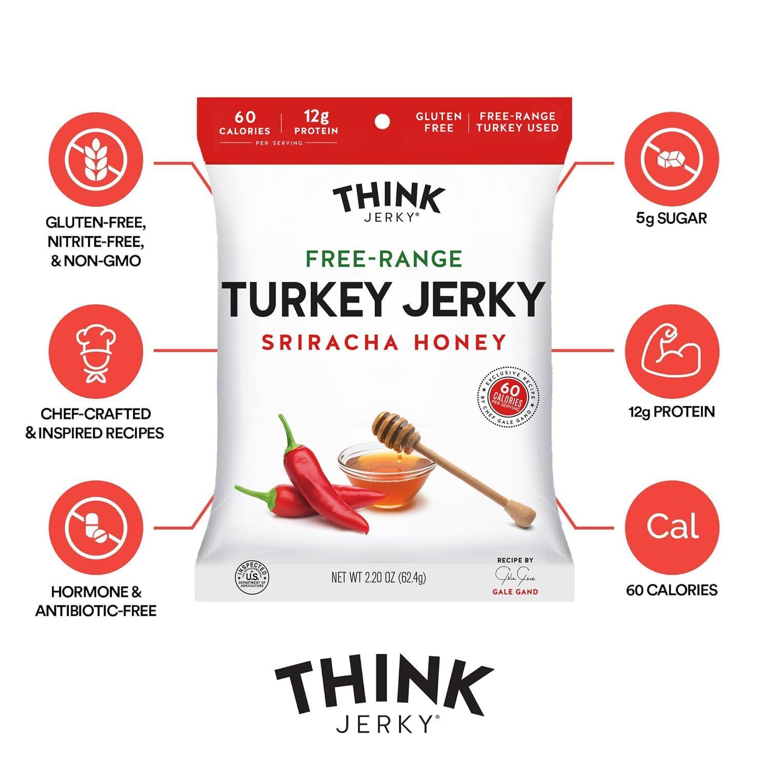 Think Jerky Think Jerky, Beef and Turkey Jerky Variety Pack (1.0 Ounce Bags, Pack of 8) Contains 2 Bags of Each: Classic Beef Jerky, Sweet Chipotle Beef Jerky, Sriracha Honey Turkey Jerky, and Sesame Teriyaki Beef Jerky - Healthy Jerky Snack, Low Calorie, Low Fa