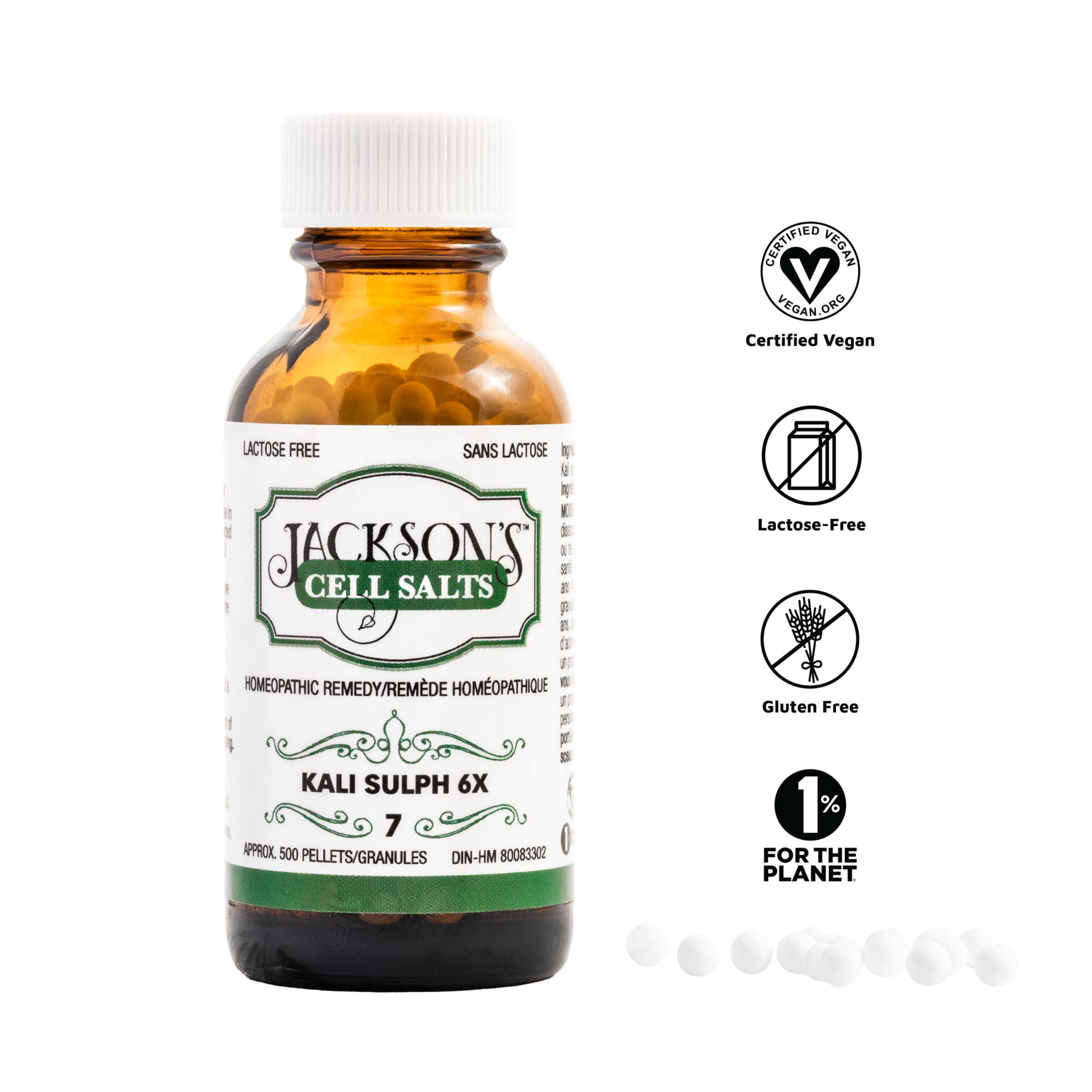 Jackson's Jacksons Cell Salt #7 Kali sulph 6X (500 Pellet Bottle) Certified Vegan, Lactose-Free Kali sulphuricum 6X