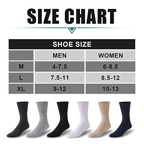 Forcool Forcool Diabetic Socks Wide, Men's Women's Loose Fit Non Binding Top Cushioned Edema Socks for Better Circulation Crew Dress Cotton Socks with Seamless Toe, 6 Pairs Beige Large