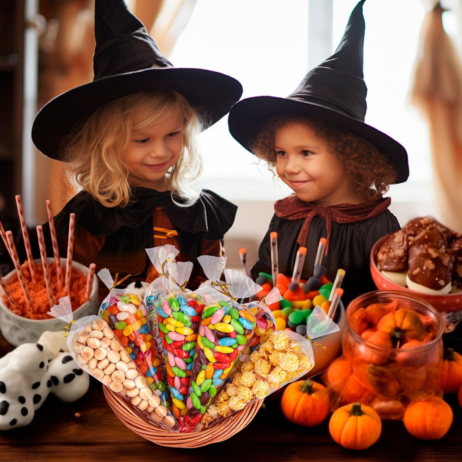 Awpeye Awpeye 200PCS Cone Cellophane Bags 5.12x9.84 Inches Plastic Cone Bags Clear Cone Shaped Treat Bags with 200PCS Gold Twist Ties