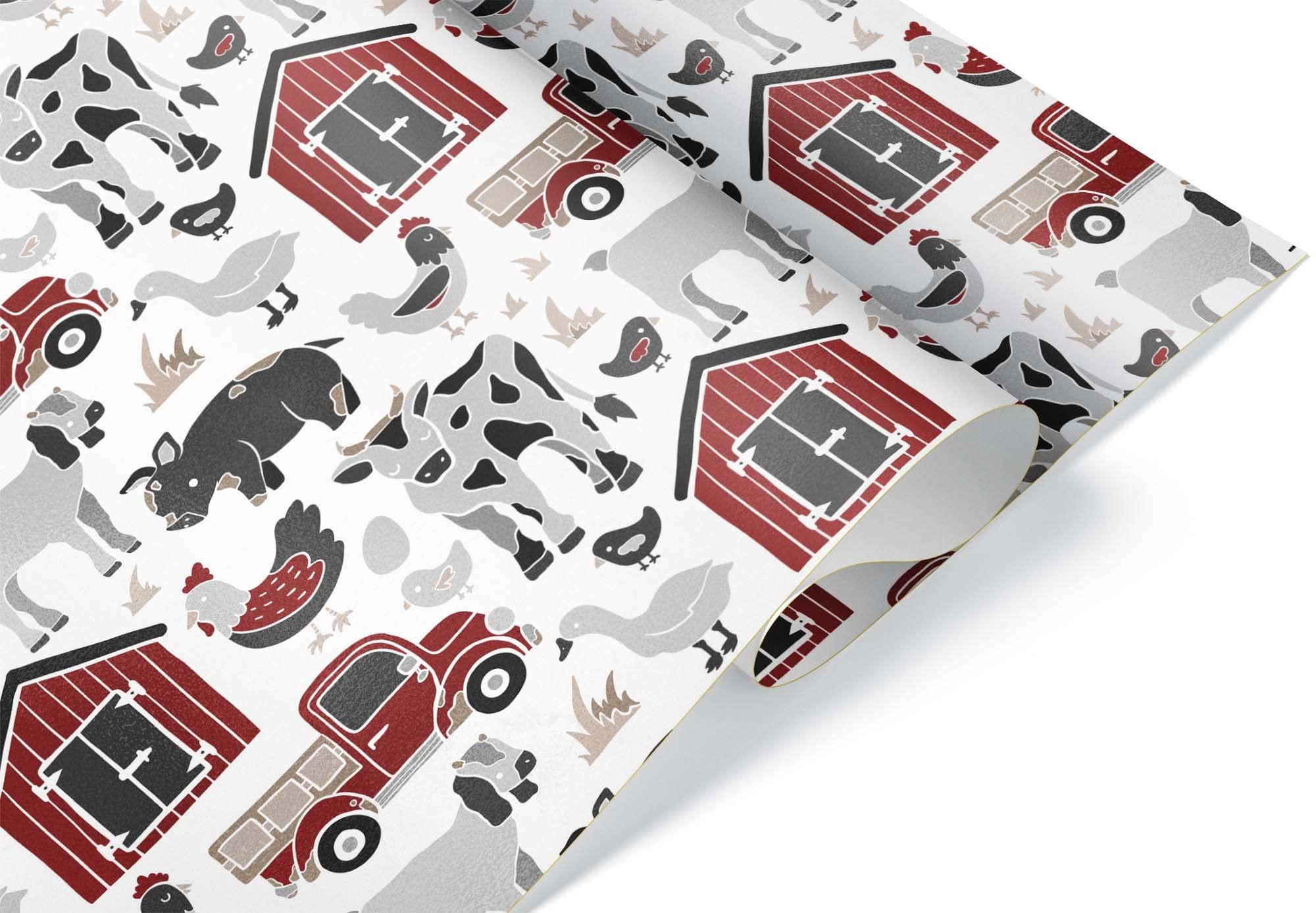 Generic Black White Red Barn Farm Animal Wrapping Paper Premium Barnyard Gift Wrap Party Shower Decoration (12 foot x 30 inch roll)