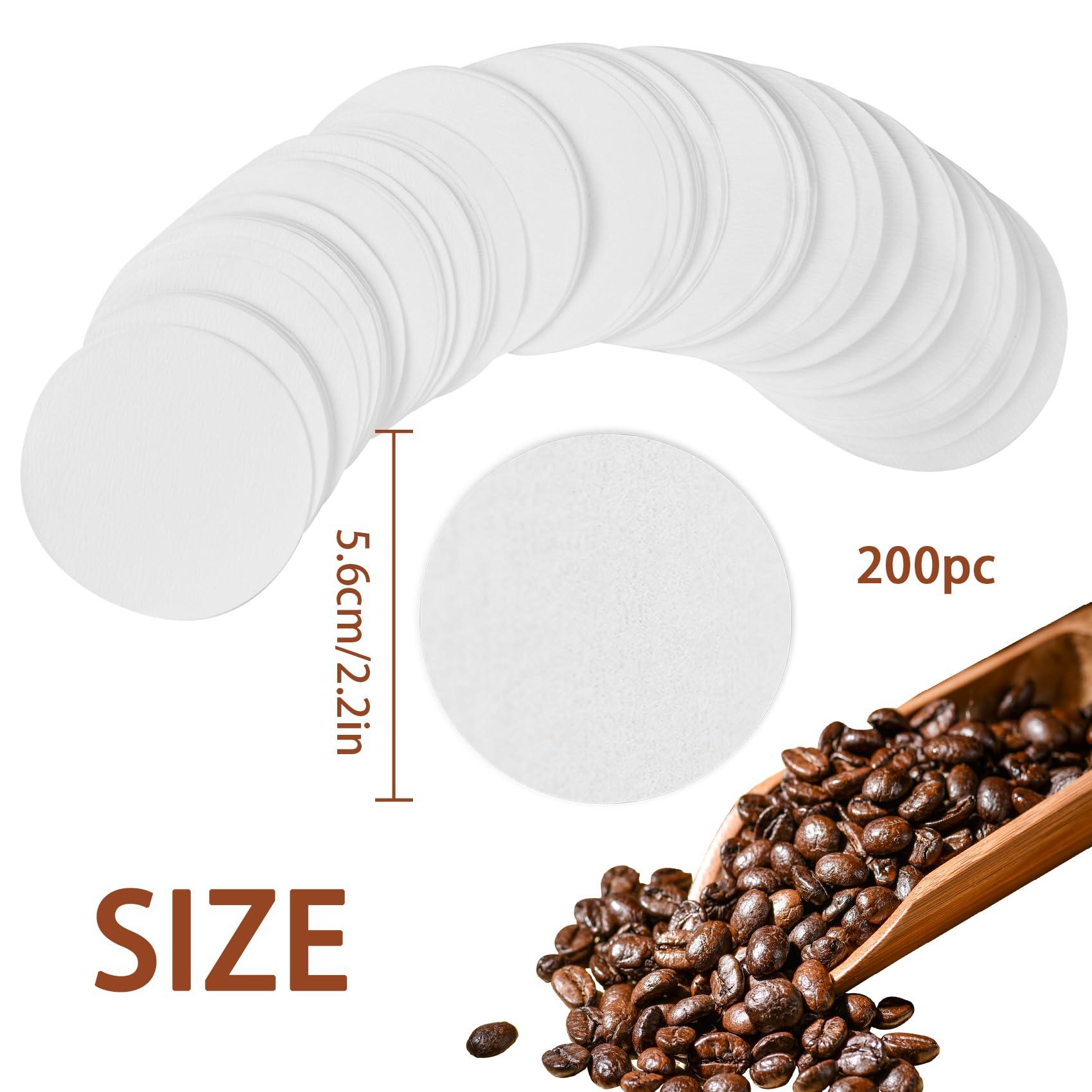 CEYAZYE 200 PCS Round Coffee Filter Paper, 56 mm Disposable Coffee Filters, Moka Coffee Pot Filter for Espresso Machine Portafilter Moka Pot, Quality Material Paper Fiber Heat Resistance for Coffee Mocha