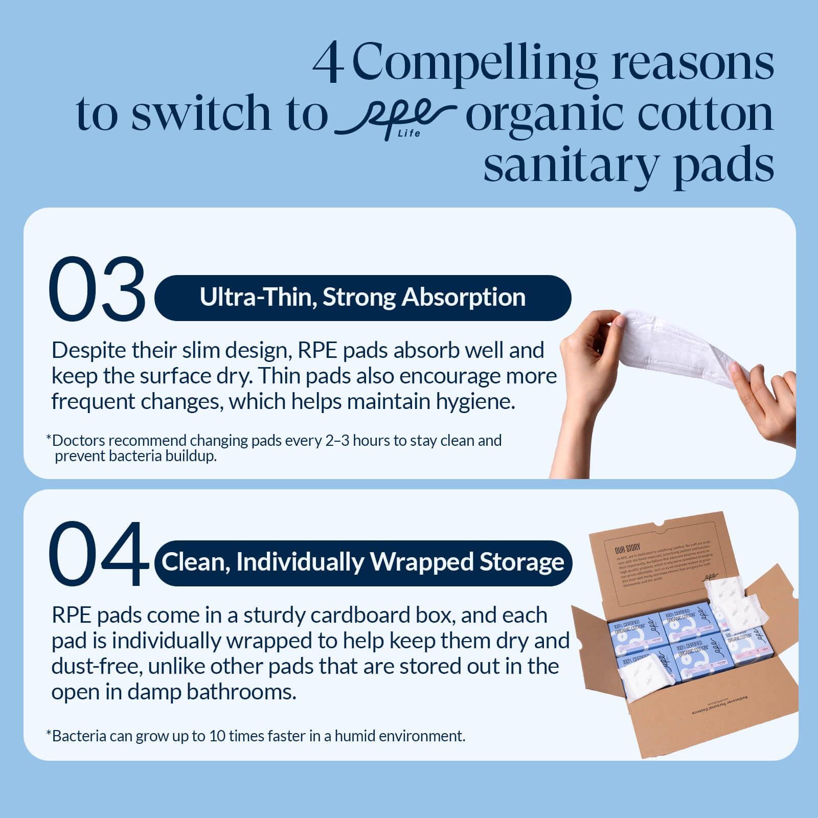 RPE Life 100% Organic Long Panty Liners for Women Long, Ultra Thin Cotton Cover, Long Pantiliners, Light Absorbency, Unscented Barely There Pantie Liners, Individually Wrapped (Long Liner, Size 2, 96ct)