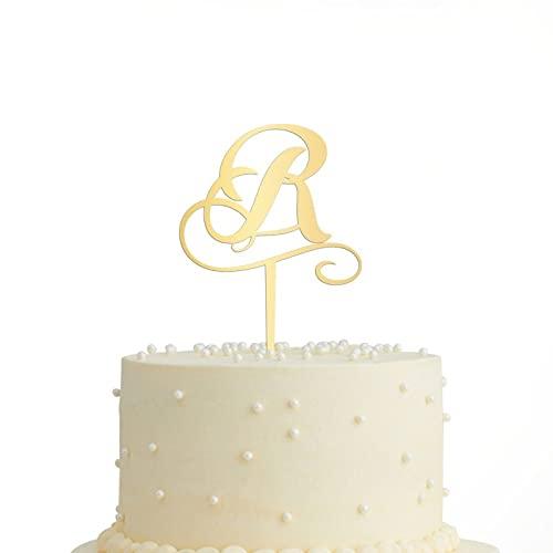 Vinisong Vinisong Personalized Initials R Cake Topper Monogram Cake Topper Rustic Wedding Cake Topper Letter R Cake Topper Acrylic Gold Cake Decoration Birthday Party Decor Supplies