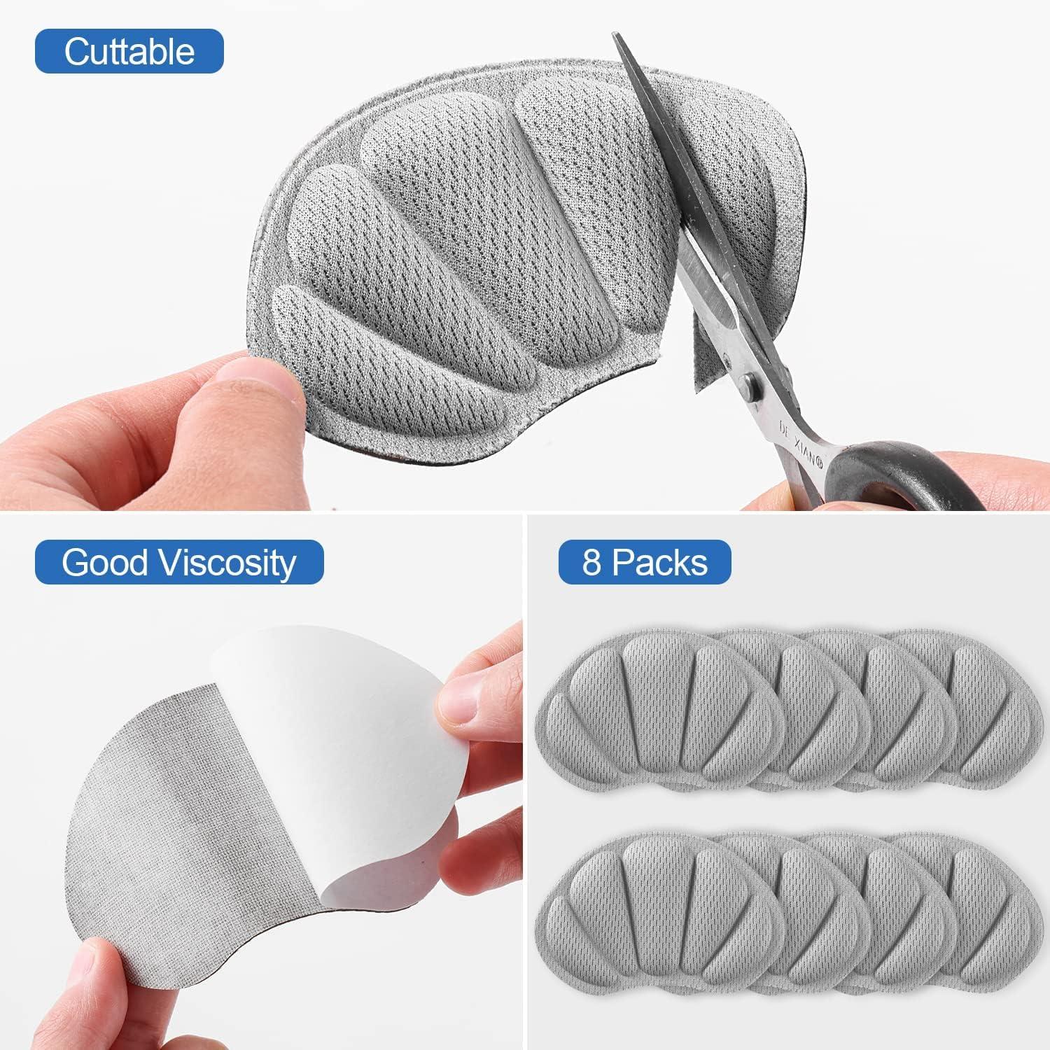 Huethy Back of Heel Cushion Pads, Adhesive Heel Grips Inserts for Boots, Loose Shoes Too Big, Reusable Heel Guards Liners for Women Men, Improve Shoe Fit,8PCS-Gray