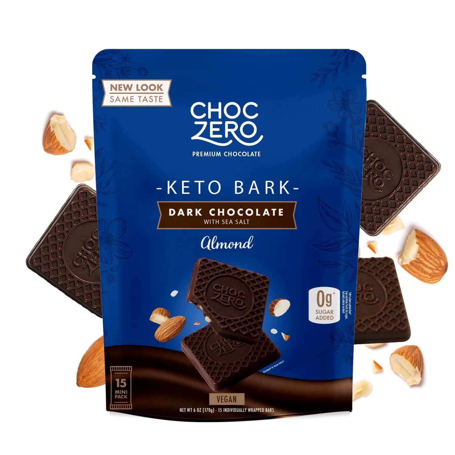 ChocZero ChocZero Dark Chocolate with Almonds Sea Salt Keto Bark, 6 Ounce (Pack of 1)