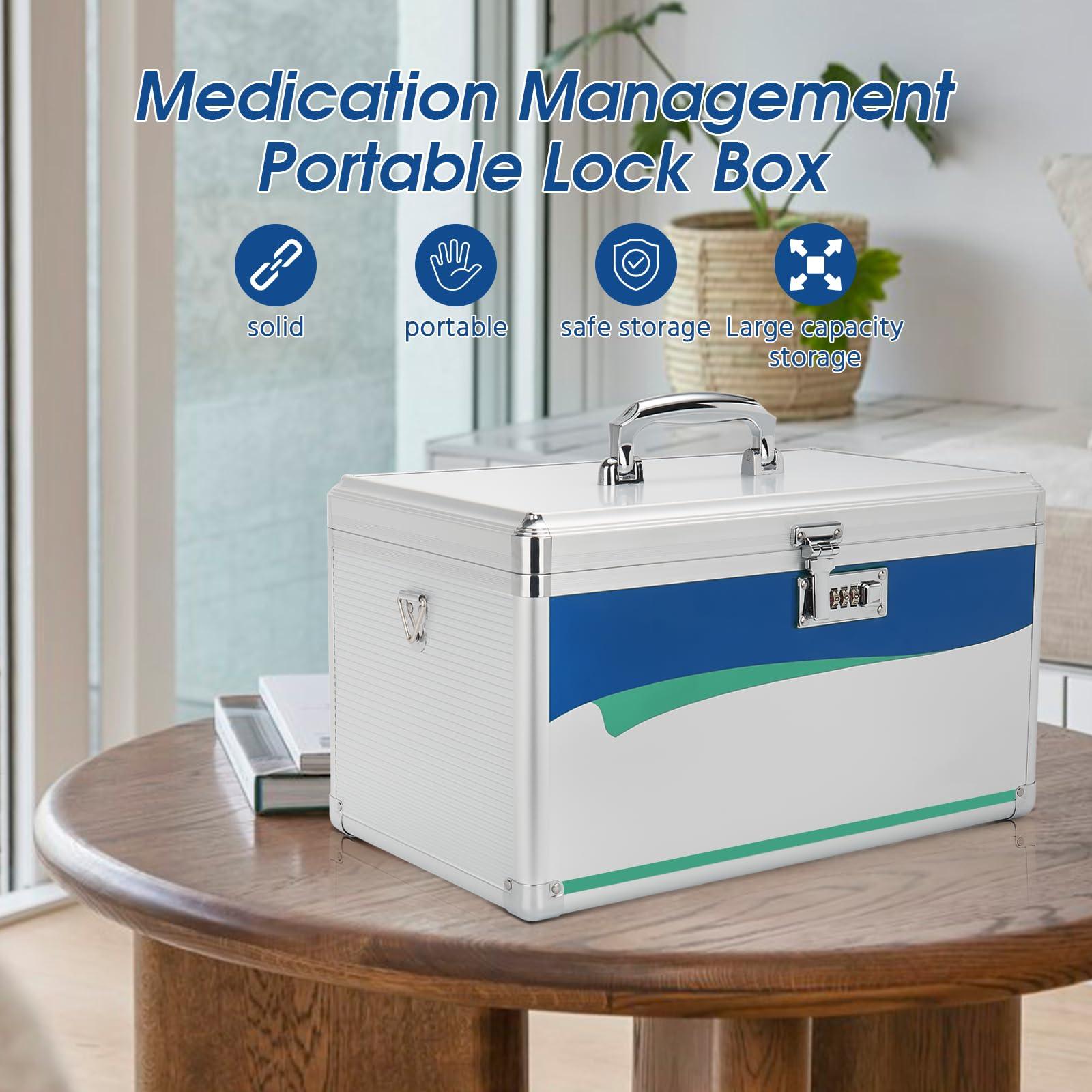 GODLONSEN GODLONSEN Medicine Lock Box With Combination Lock - 13.4 x 7.6 x 8.2 Inches - First Aid Safe Medication Storage Box, Medications and Personal Items, Safe Box for Home and Outdoor - Silver