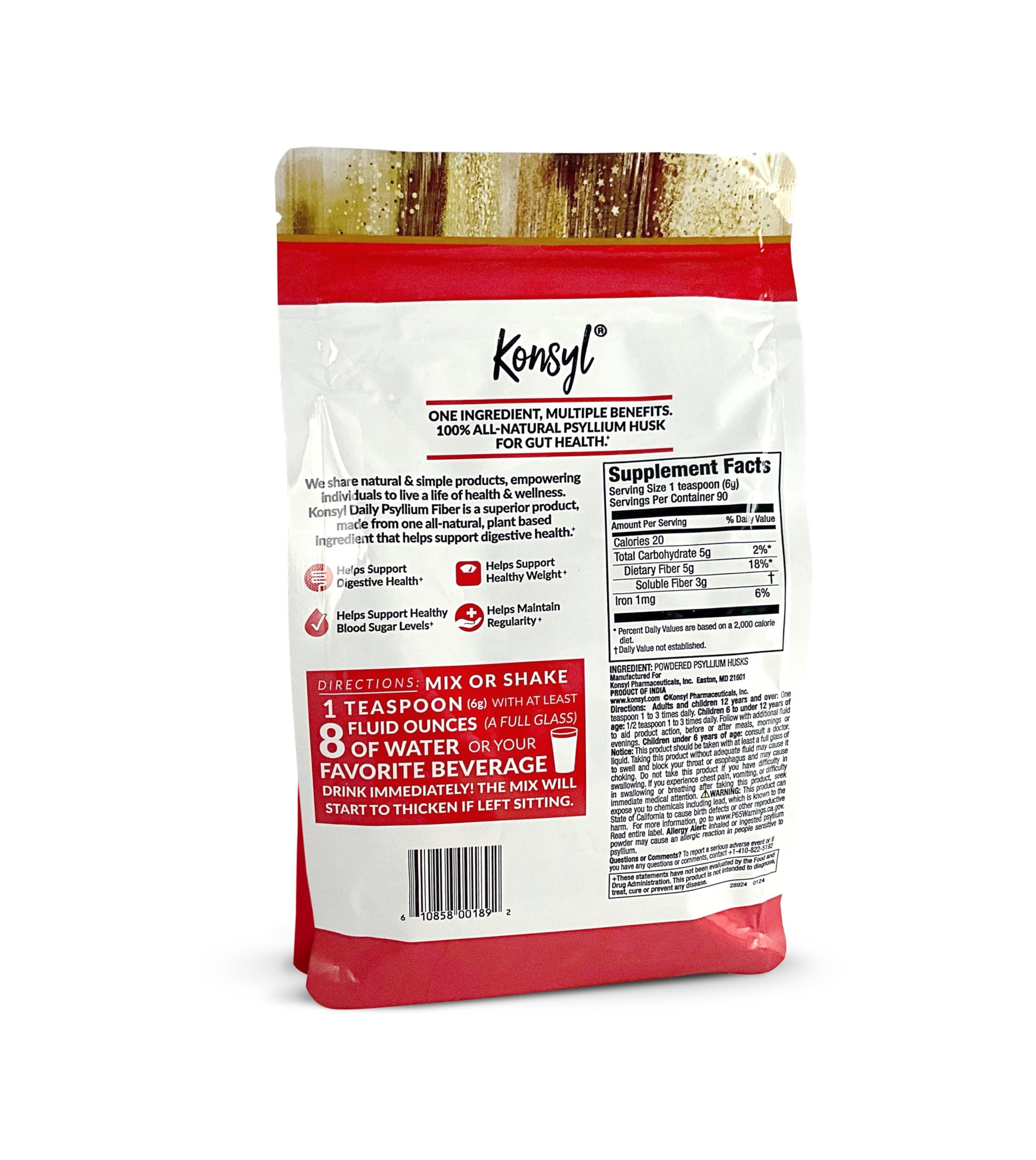 Konsyl Konsyl Daily Psyllium Fiber 540g / 19oz - Non-GMO, Vegan, Keto-Friendly, Fiber Supplement Powder - Supports Digestive Health (19 Ounce)