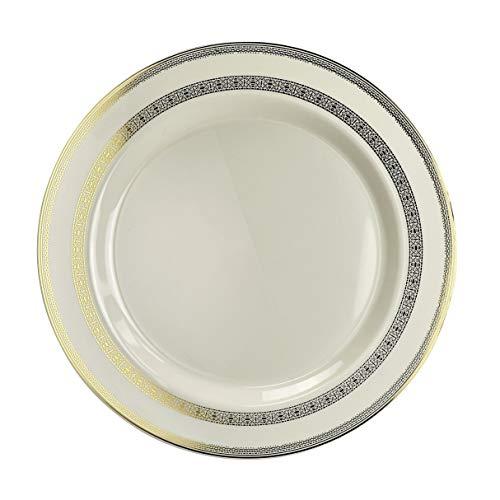 OCCASIONS FINEST PLASTIC TABLEWARE " OCCASIONS " 60 Plates Pack, Heavyweight Disposable Wedding Party Plastic Plates (6.25'' Dessert/Bread Plate, Lace Ivory & Gold)