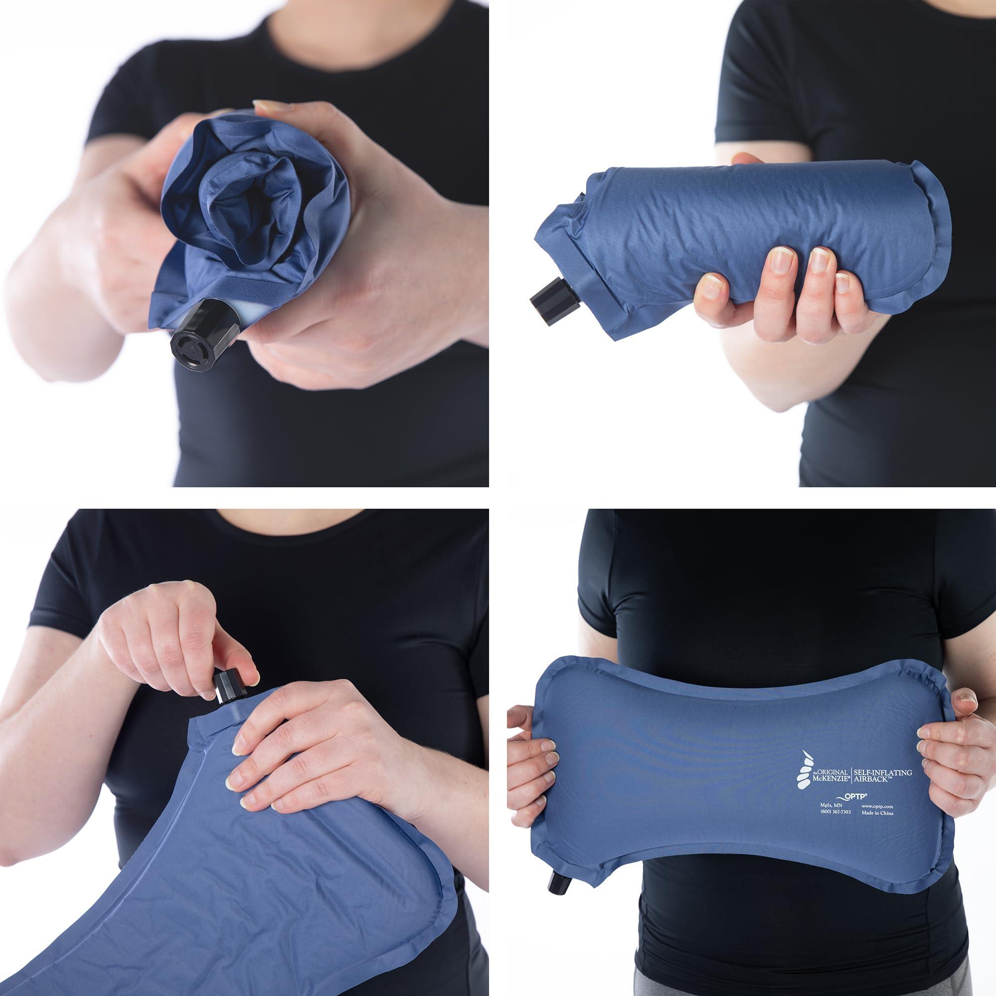 OPTP The Original McKenzie Self Inflating AirBack Lumbar Support Low Back Support Pillow and Compact Travel Pillow The Inflatable Lumbar Pillow Preferred by Physical Therapists