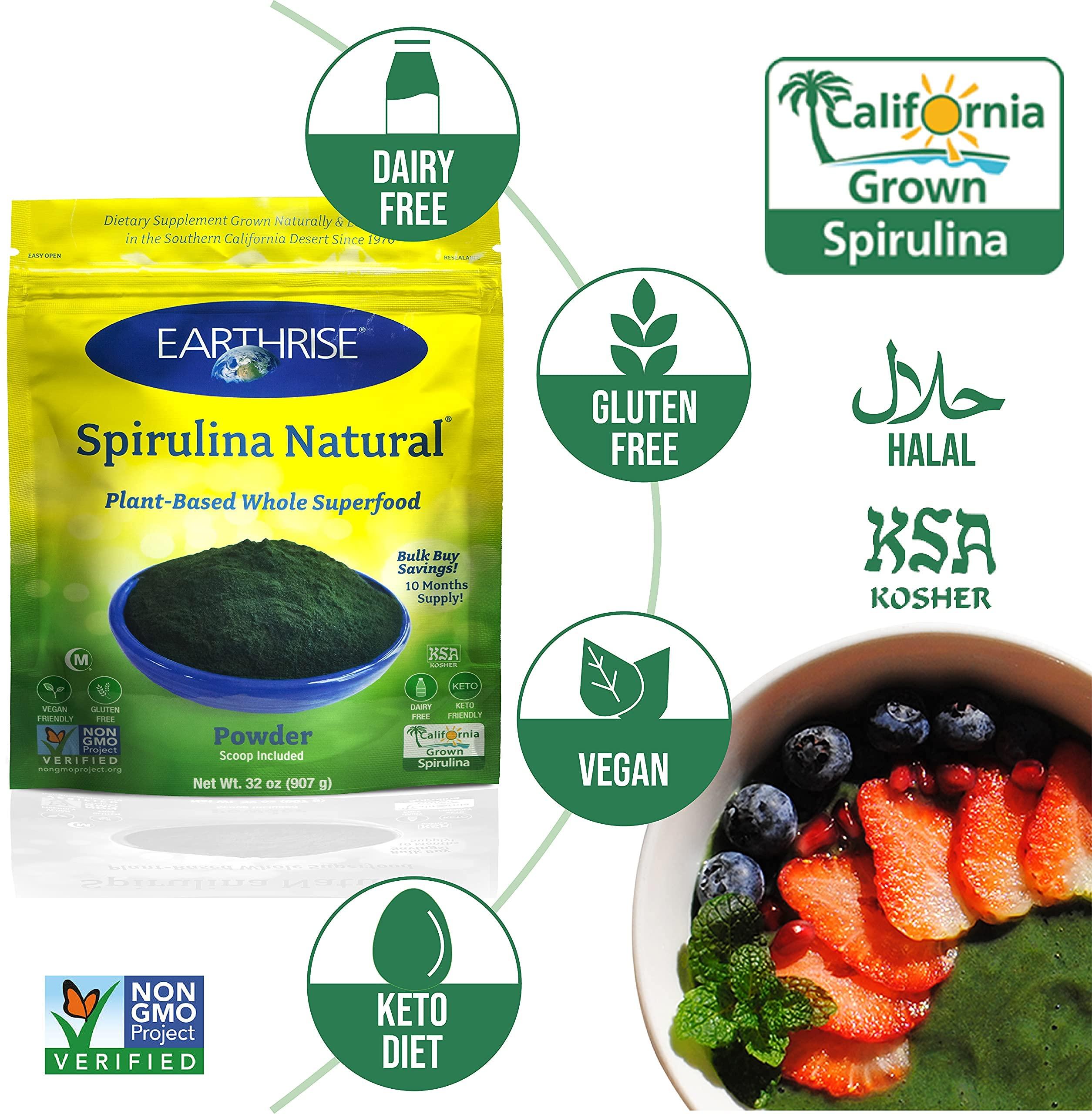 Earthrise Earthrise Spirulina Natural Powder 32oz, Natural Premium Spirulina from California- Vegan, Gluten Free, Keto Friendly, Non -GMO Super Food high in Vitamins & Minerals. (2 LB)