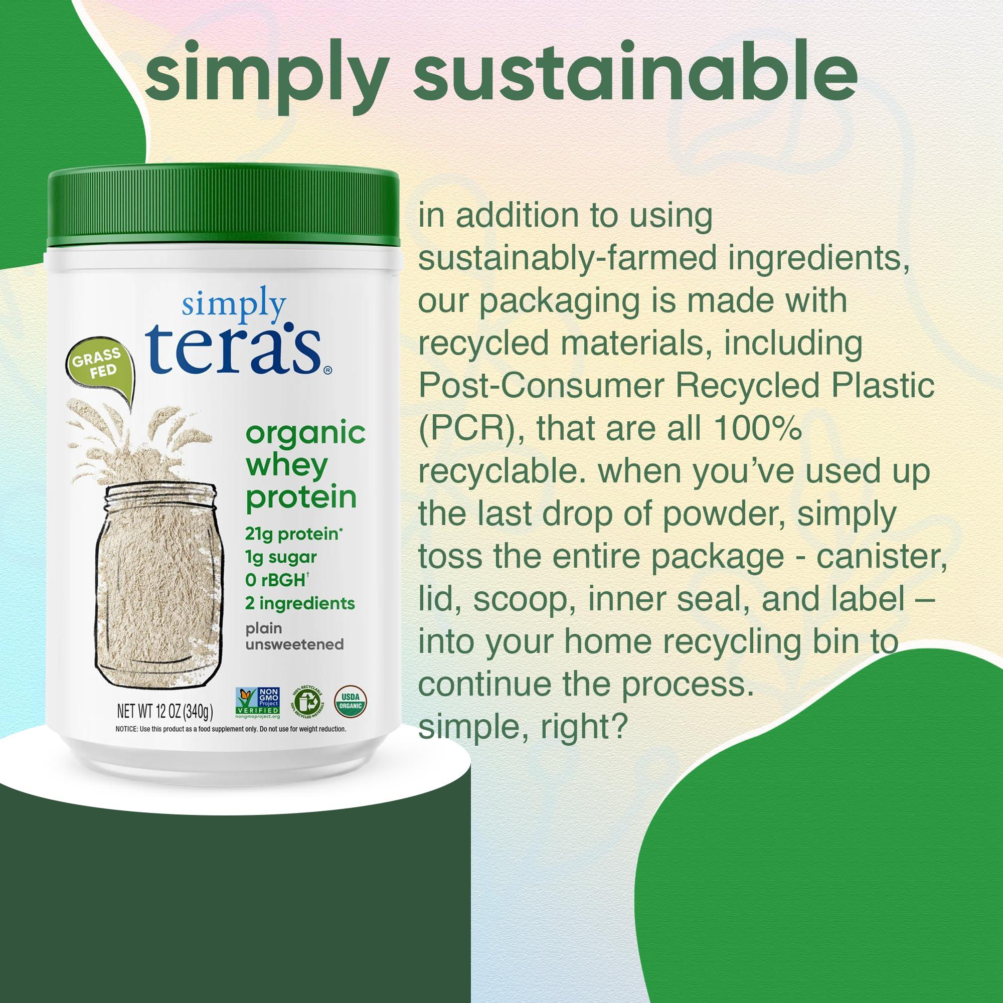 teraswhey Simply tera\'s Organic Whey Protein Powder - Vanilla Protein Powder, Grass Fed Whey Protein Powder, Clean Protein Powder Without Artificial Sweeteners, Non-GMO, Kosher, rBGH-Free, Organic - 12 Oz