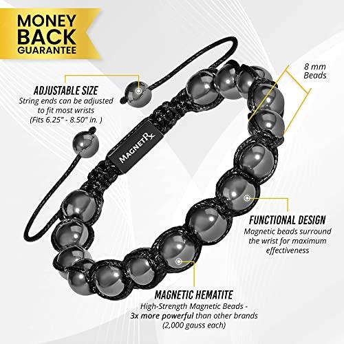 MagnetRX MagnetRX® Magnetic Hematite Bracelet – MAX Strength Magnetic Stones – Beaded Magnetic Bracelets for Men and Women (Bali 8mm Bead)