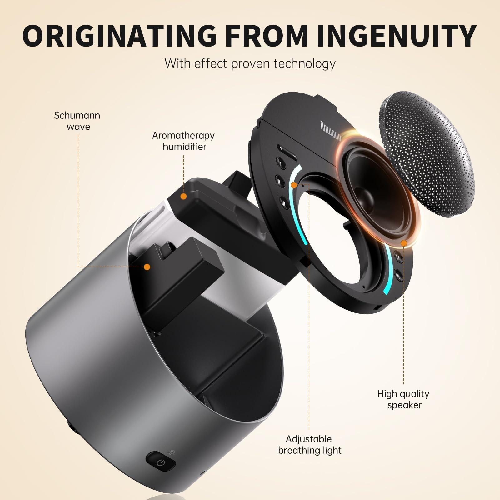 ANWOON Sleep Machine Upgraded by White Noise Sound Machine, Schumann Wave, Aromatherapy Machine, Smart Lights Ideal 4-in-1 Therapy System for Sleep, Relaxation at Home, Office, for Baby, Kids, and Adults.