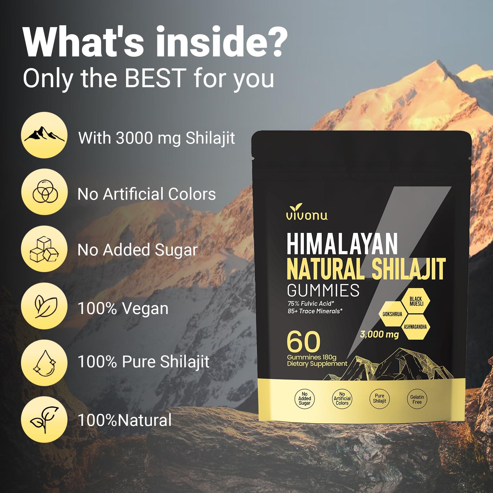 VivoNu VivoNu Shilajit Gummies, Shilajit micronutrient Supplement, Himalayan Premium Ingredient Shilajit - Ashwagandha, Gokshura, Fulvic Acid & 85+ Trace Minerals
