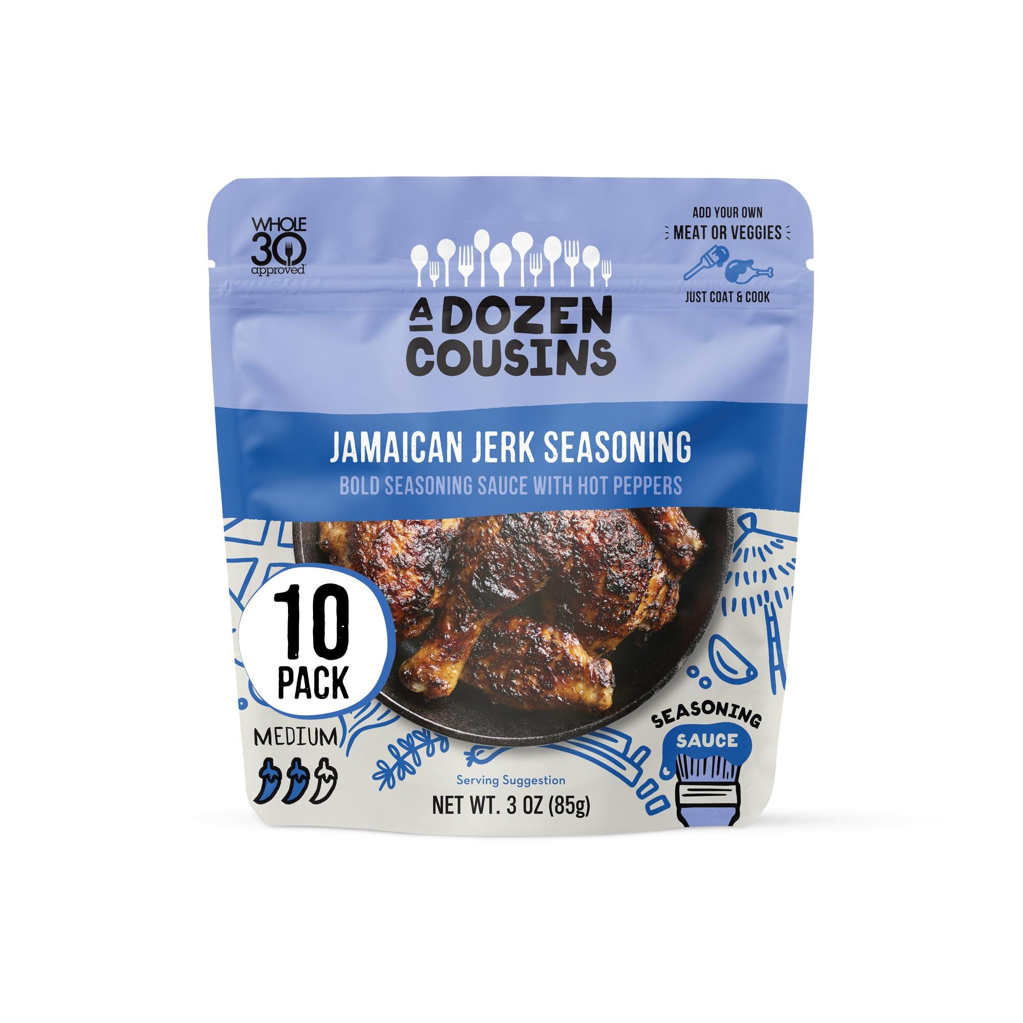 A Dozen Cousins Meals A Dozen Cousins Entre Seasoning Sauce Marinade - Coat and Cook for Chicken Seasoning, BBQ, Protein & More - 10 Pack - Bold Jamaican Jerk Seasoning Sauce with Hot Peppers (3oz Each)