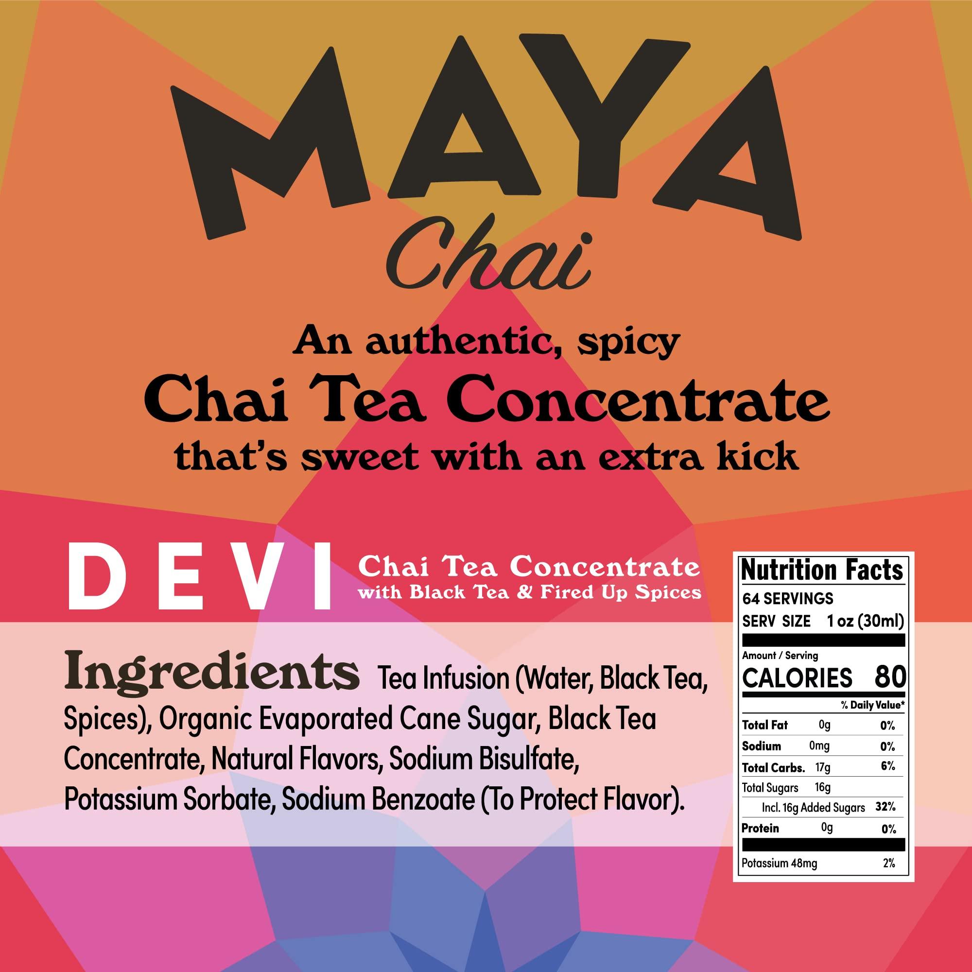 Maya Tea Maya Chai Tea Concentrate, Devi, Extra Spice, Heritage Recipe, 64 Fl Oz, Pack of 4 with 1 Pump