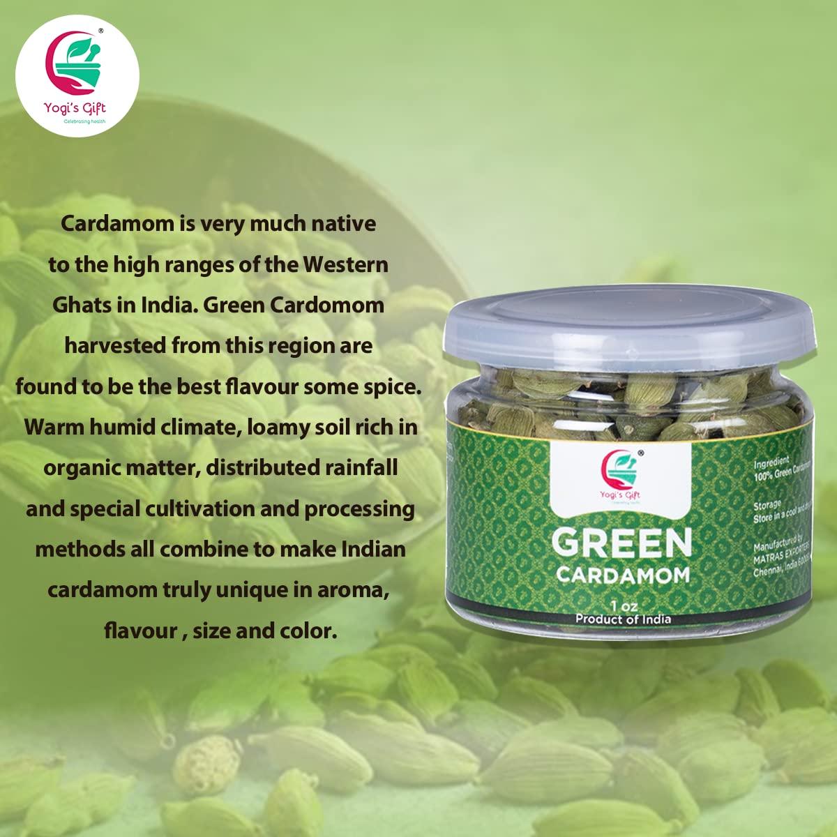 YOGI’S GIFT – Celebrating health Indian GREEN CARDAMOM Pods Whole | 1 oz | Flavourful Indian Spice | Semillas de Cardamomo | by Yogi's Gift