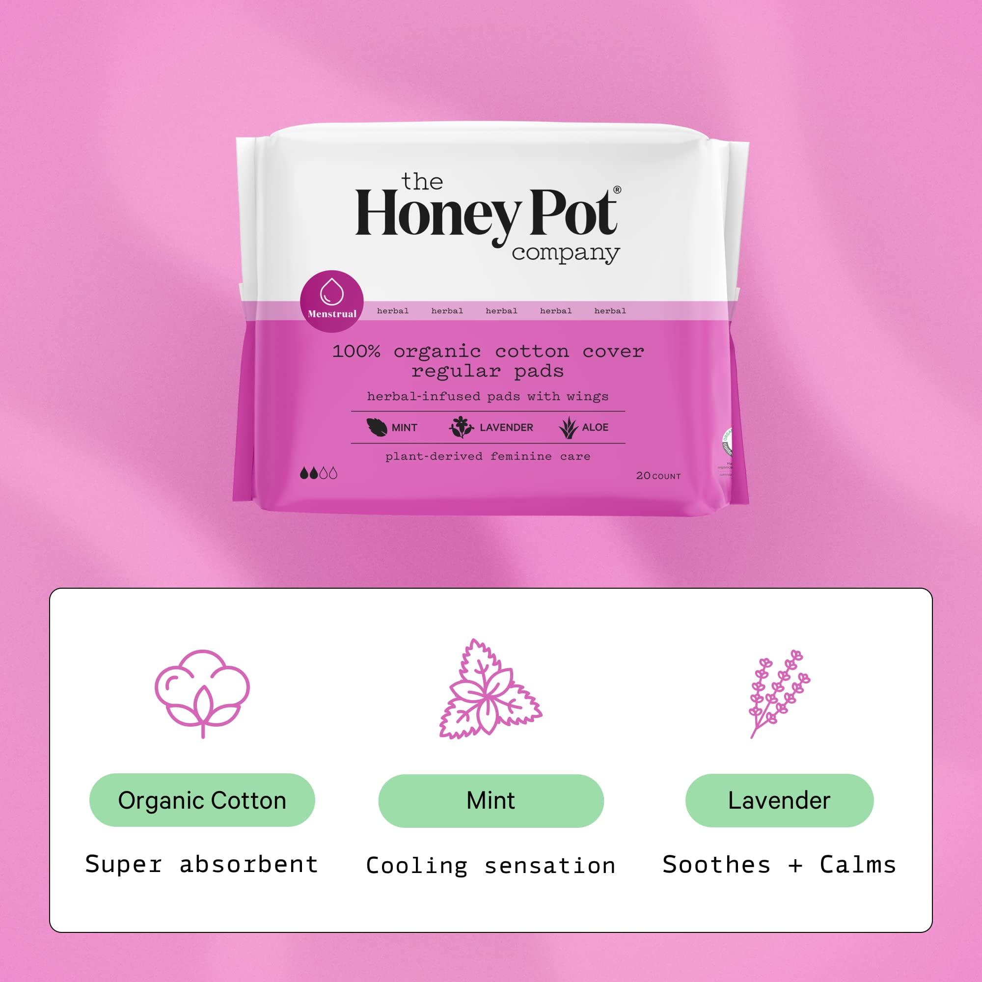The Honey Pot Company The Honey Pot Company Clean Cotton Regular Absorbency Pads, Herbal-Infused Pads with Wings, Plant-Derived Feminine & Menstrual Care. (Product) RED – 20 ct.