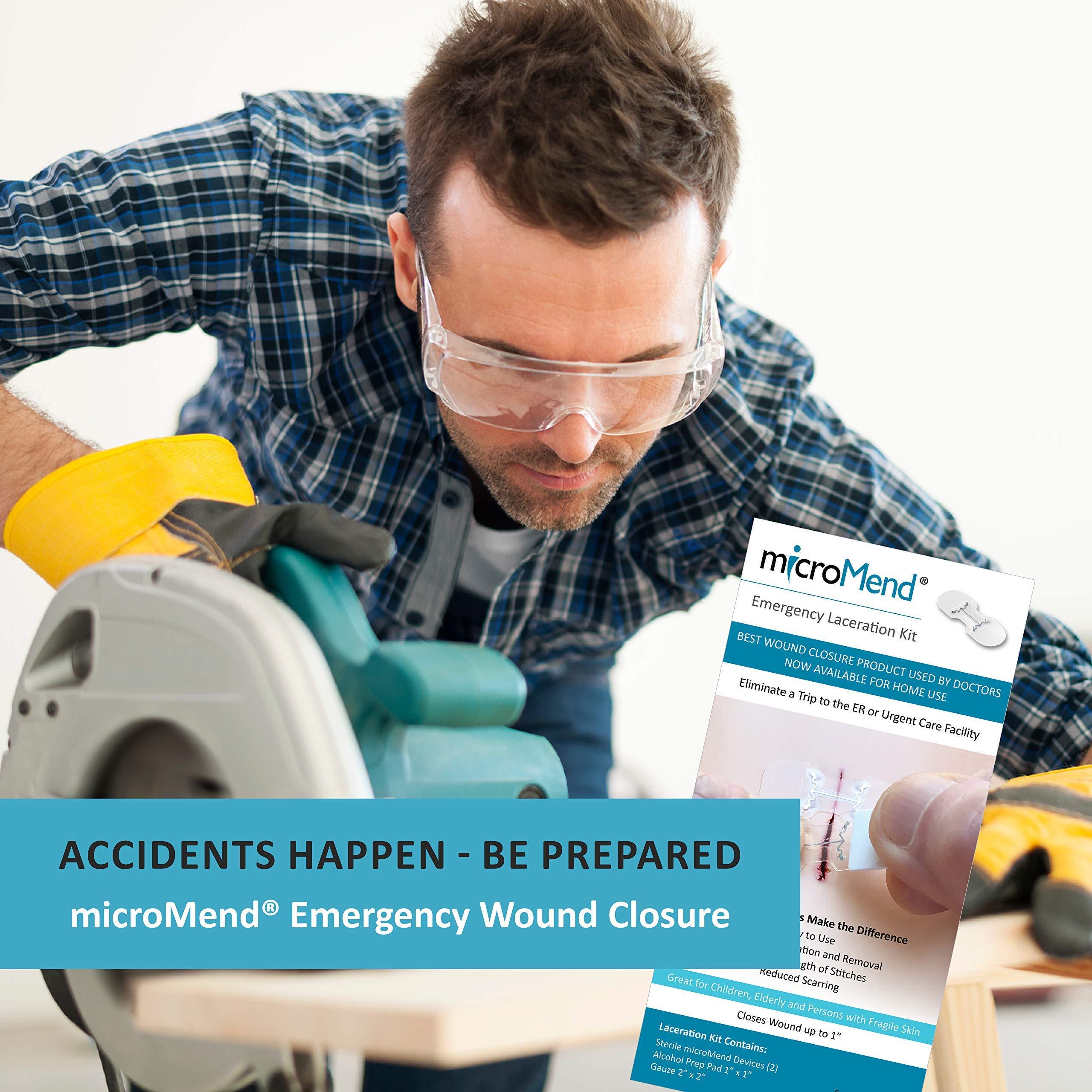 microMend microMend Emergency Wound Closures Surgical Quality Laceration Repair Without Stitches - Think Ahead - Be Prepared - Add to Your Survival Kit, Camping Gear (Multi Pack - 3 Packs of 2 Medium Devices)