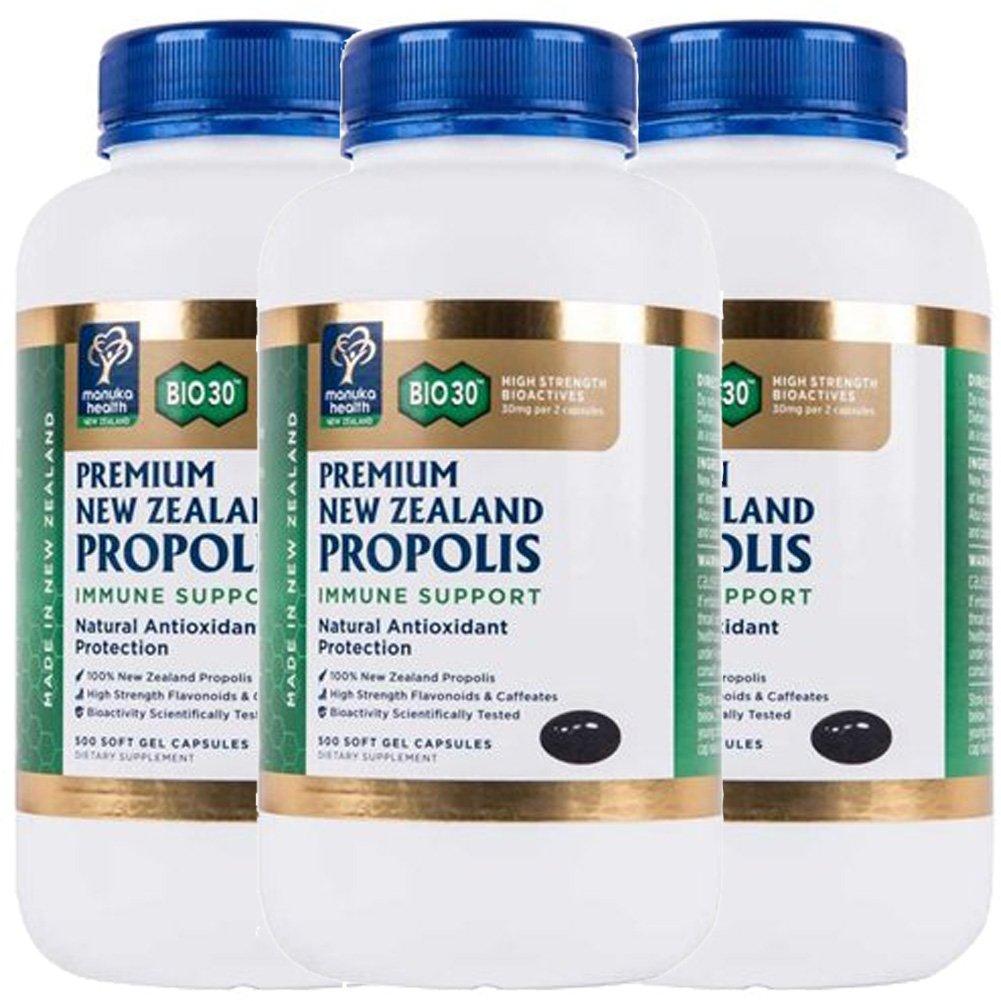 Manuka Health Manuka Health Bio30 Propolis 500mg 500 Capsules 100% Pure New Zealand Bee Propolis Immune System Support & Antioxidant Protection (3 Bottle)