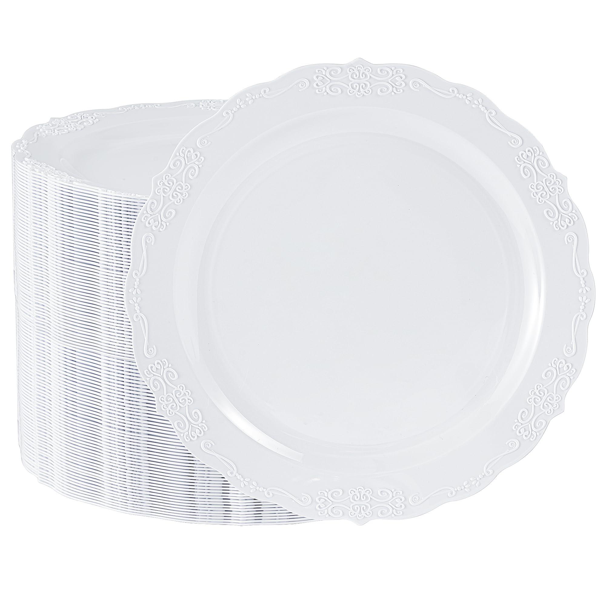 Conflech Conflech 100 Pieces White Plastic Plates - 10.25inch Dinner Disposable Plates - Premium Heavy Duty Hard Disposable Dinner Plates - Party Supplies for Birthdays, Celebrations, Wedding