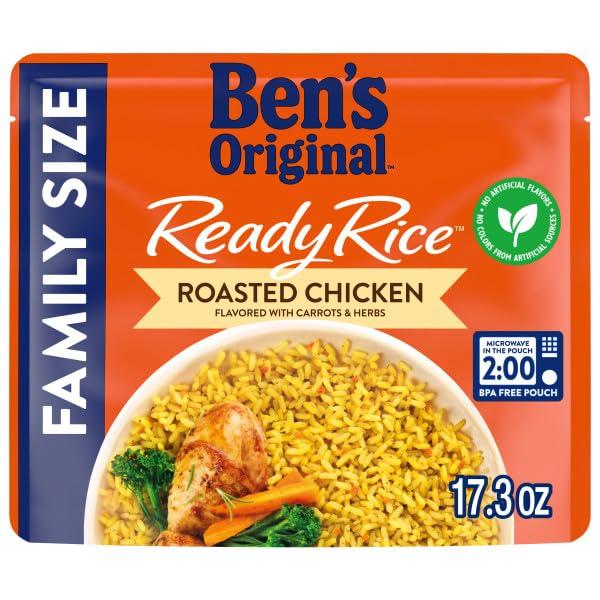 BEN\'S ORIGINAL BEN\'S ORIGINAL READY RICE Roasted Chicken Flavored Family Size Rice, Easy Dinner Side, 17.3 oz Pouch (Pack of 6)