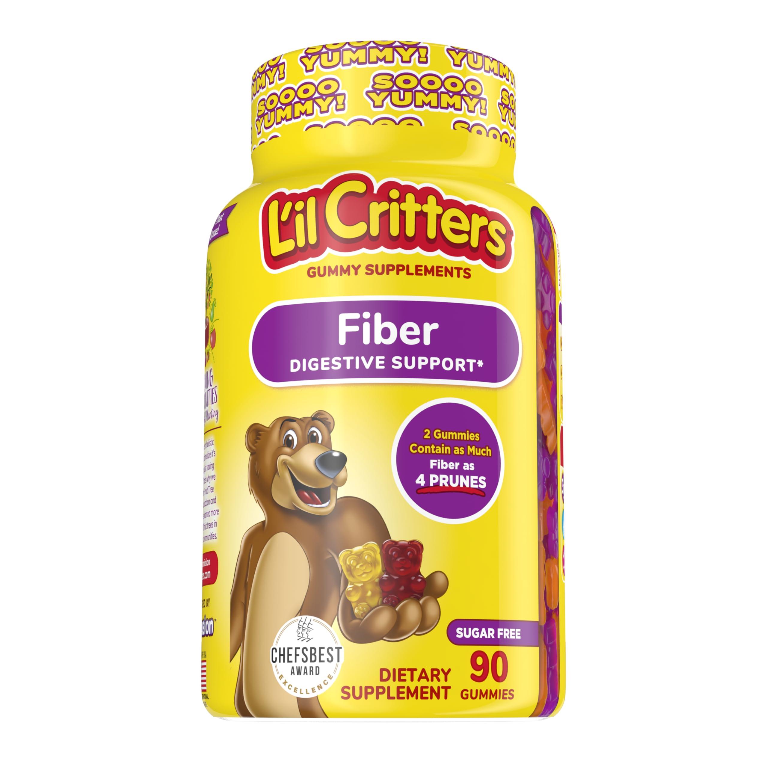 Lil Critters Lil Critters Fiber Daily Gummy Supplement for Kids, for Digestive Support & Vitafusion Fiber Well Sugar Free Fiber Supplement, Peach, Strawberry and BlackBerry Flavored Supplements, 90 Count