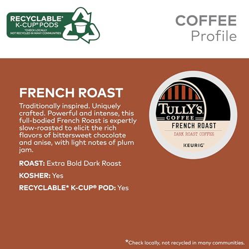 TULLY\'S Tully\'s Coffee French Roast, Keurig Single Serve K-Cup Pods, Dark Roast Coffee, 60 Count, (6 Packs of 10)