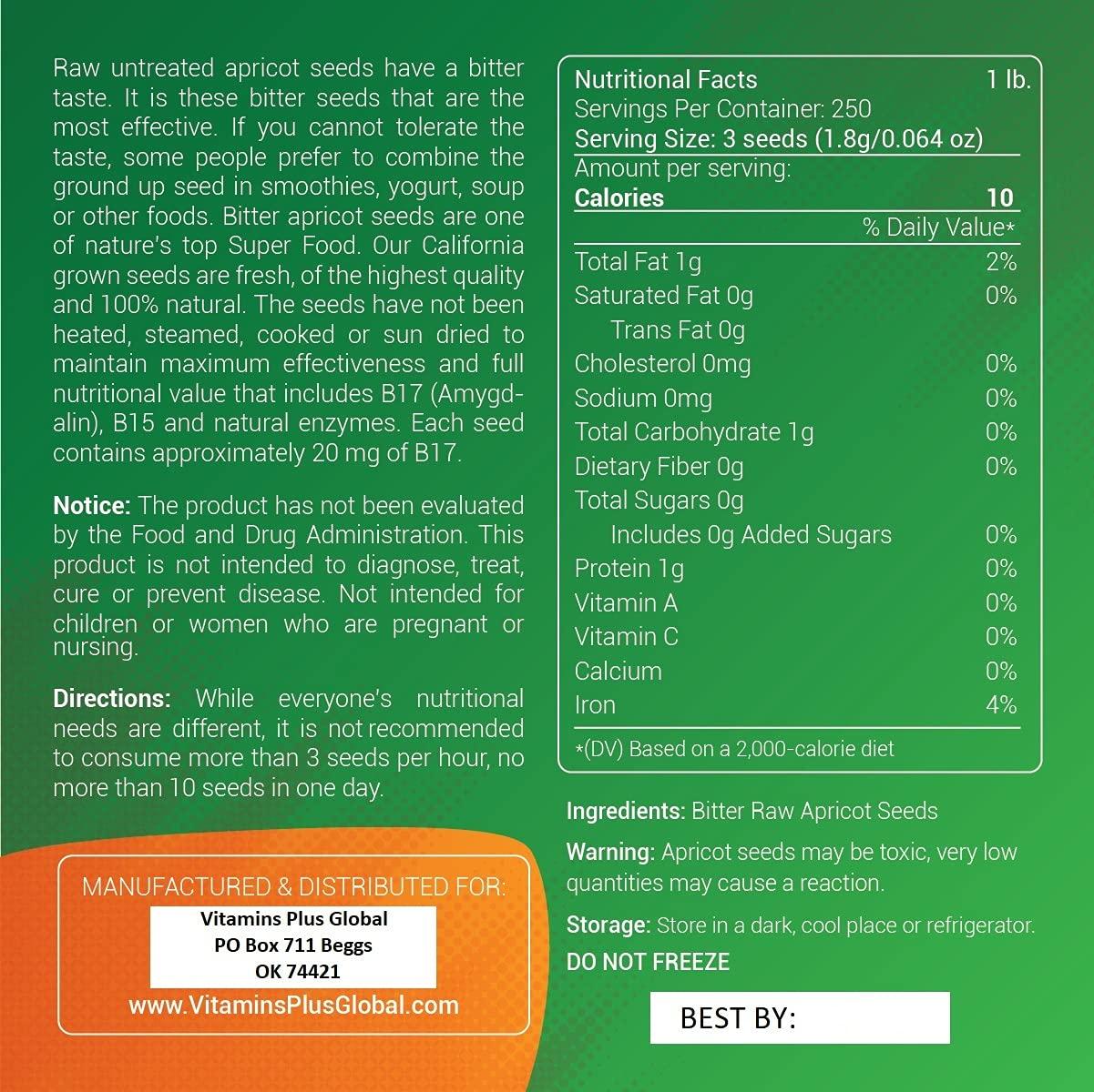 Vitamins Plus Global Apricot Kernels (Seeds) 2lb / 32oz Bag (Resealable) Raw and Bitter