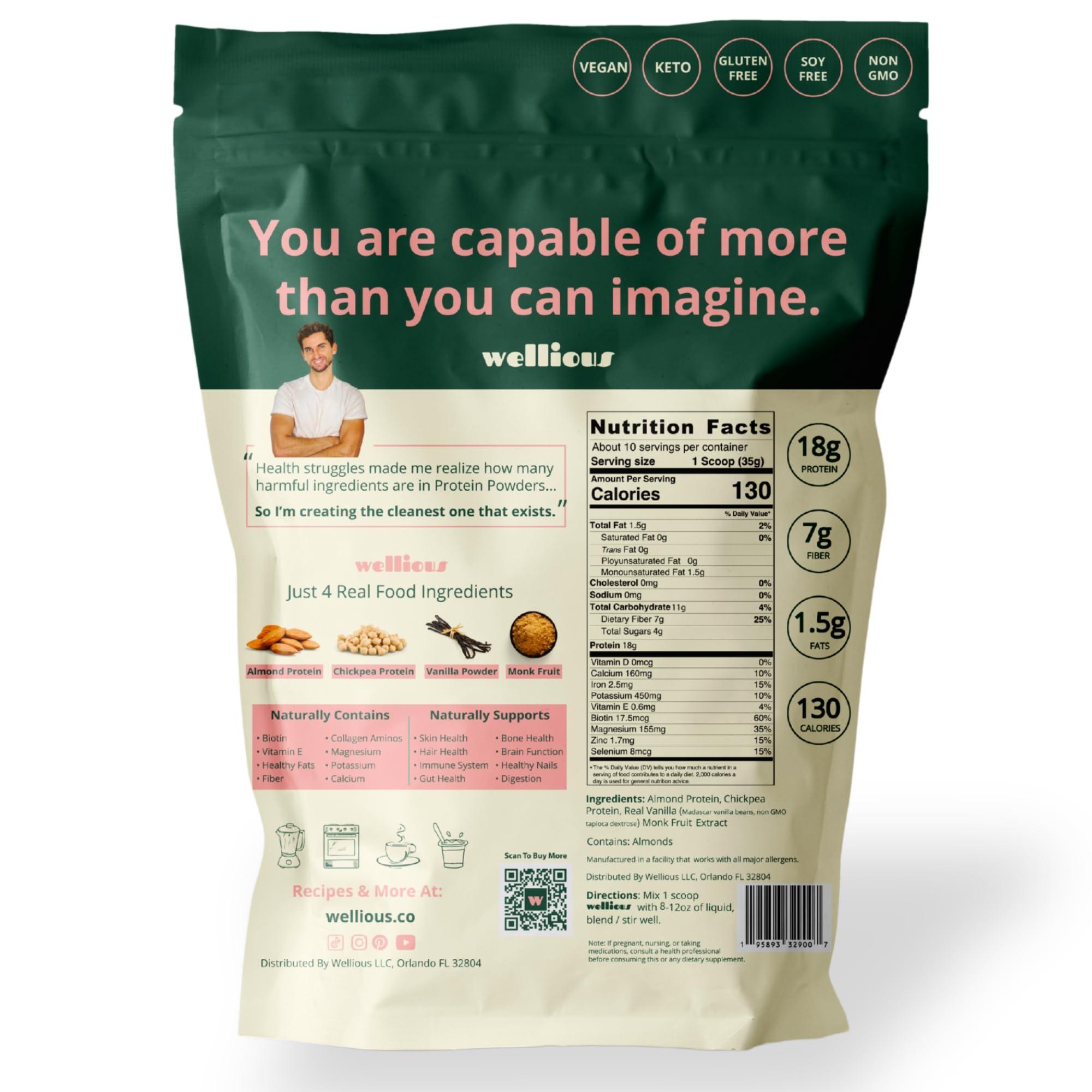 wellious wellious Clean Vegan Protein Powder Vanilla - Organic Plant Based Protein Powder Dairy Free for Gut Health, No Sodium, High Fiber, Keto Friendly, Non Dairy, Lactose Free Protein Powder