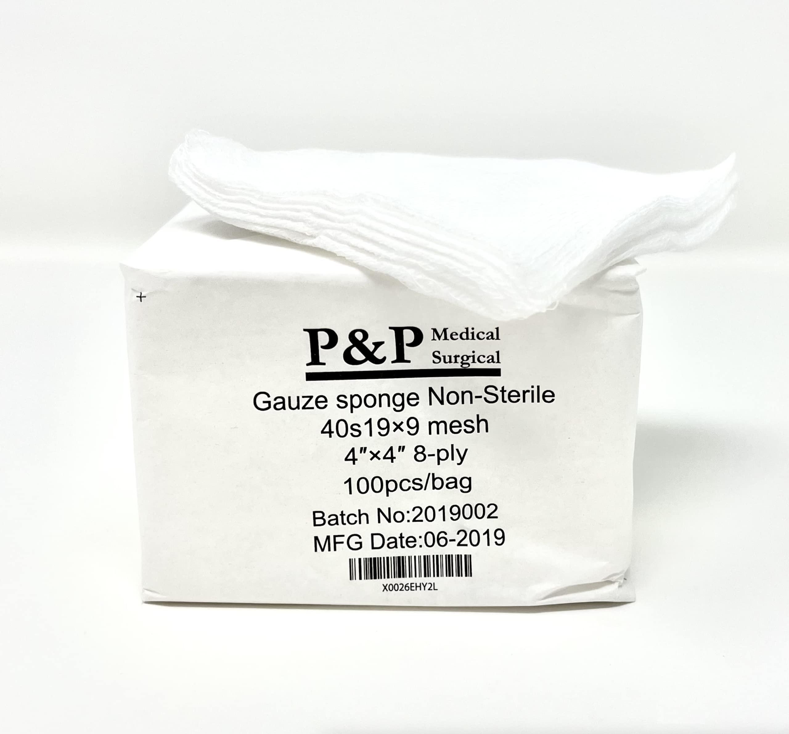 P&P Medical Surgical Gauze Surgical Sponges Cotton Non STERILE Woven 8-ply High Grade Quality 4"x4" Class I(a) All Purpose Pads Box of 1 000