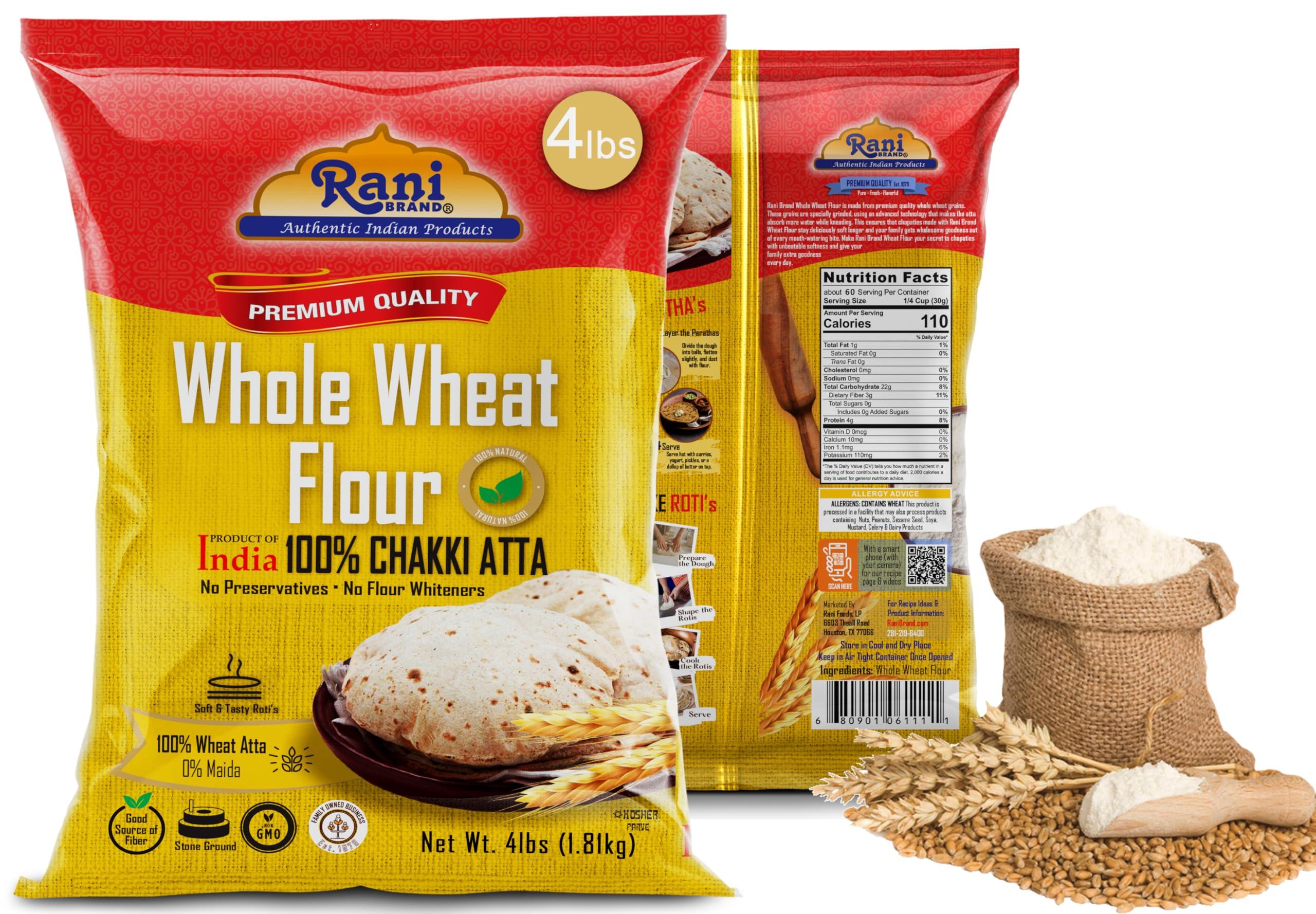 Rani Brand Authentic Indian Products Rani Chapati Flour (100% Pure Whole Wheat Atta), For Making Roti & Indian Breads 64oz (4lbs) 1.81kg Bulk ~ All Natural | Vegan | No Salt or Colors | NON-GMO | Kosher | Indian Origin