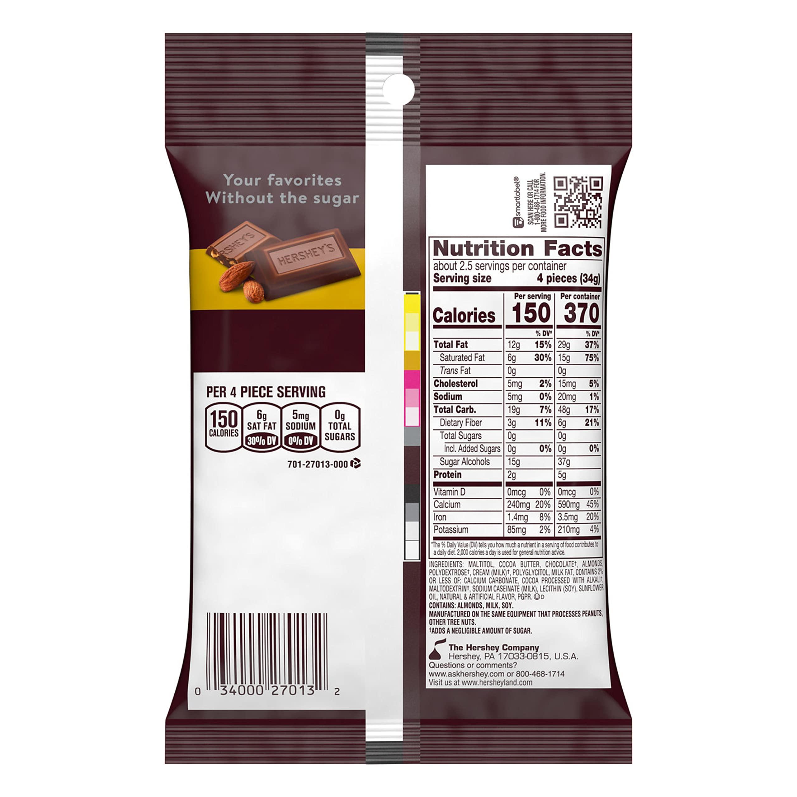 HERSHEY'S HERSHEY\'S Zero Sugar Chocolate with Almonds Candy Bag, 3 oz
