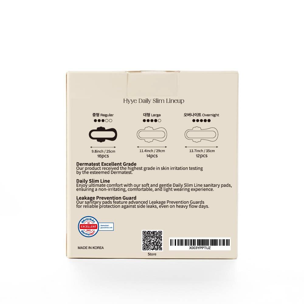 H.A.C PLUS Hyye Ultra Thin Daily Sanitary Pads with Wings, High Absorbency, Air flow Cotton Soft Touch Cover for Sensitive Skin, Unscented, Made in Korea (Regular, 16 Count)