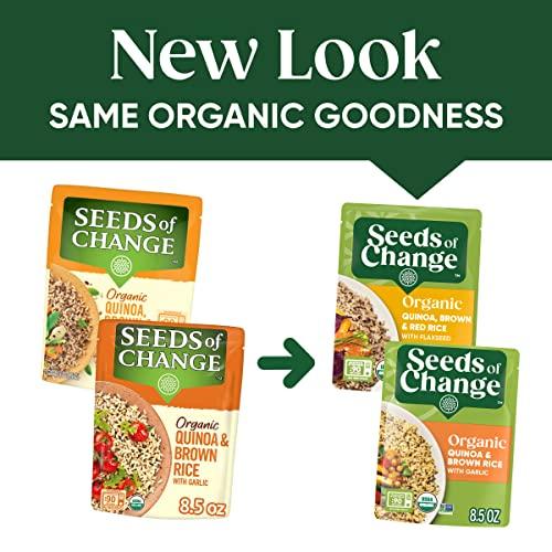 SEEDS OF CHANGE SEEDS OF CHANGE Organic Rice Variety Pack Quinoa and Brown Rice with Garlic & Quinoa Brown & Red Rice with Flaxseed, Microwaveable Ready to Heat, 8.5 Ounces (Pack of 6)