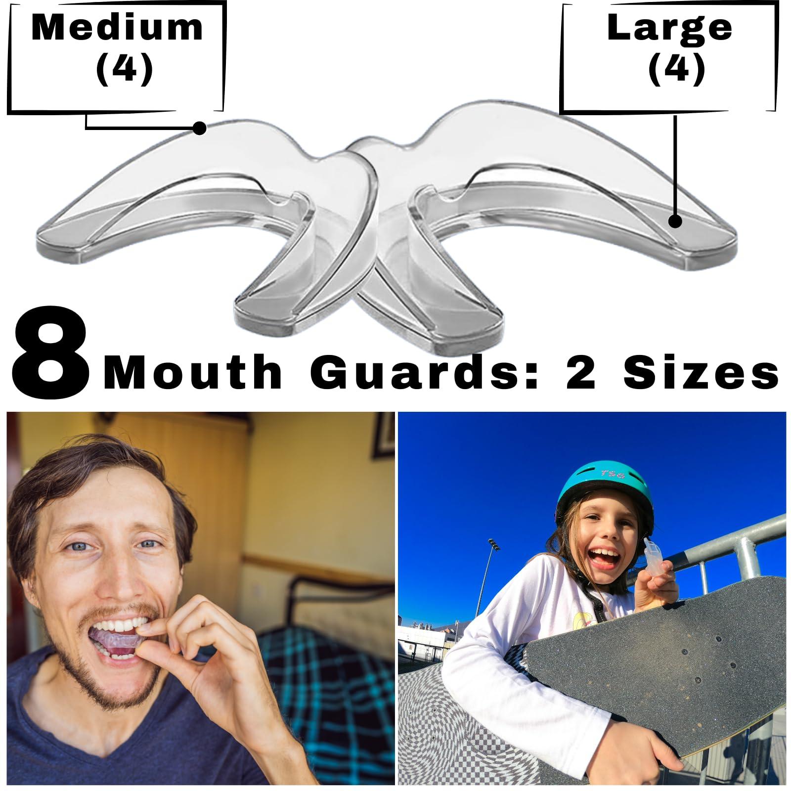 Lumeeno Mouth Guard for Grinding Teeth at Night Guards for Teeth Grinding 8-Pack (2 Sizes) and 2 Travel Cases Trimmable Design Hot Water Fit Mouthguard for Tooth Protection