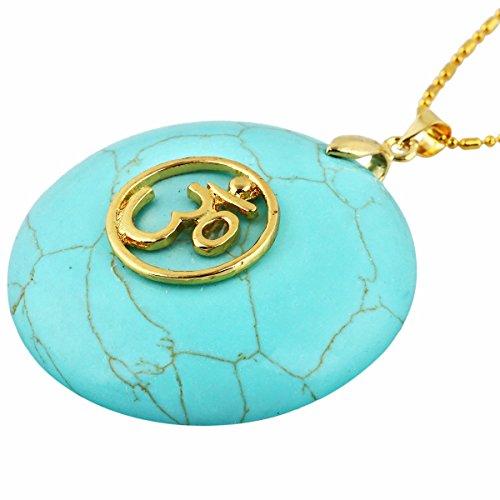 TUMBEELLUWA TUMBEELLUWA Chakra Stones Pendant for Jewelry Making, Chakra Symbol Top Drilled Polished Round Palm Stone Reiki Healing Crystal,Howlite Turquoise