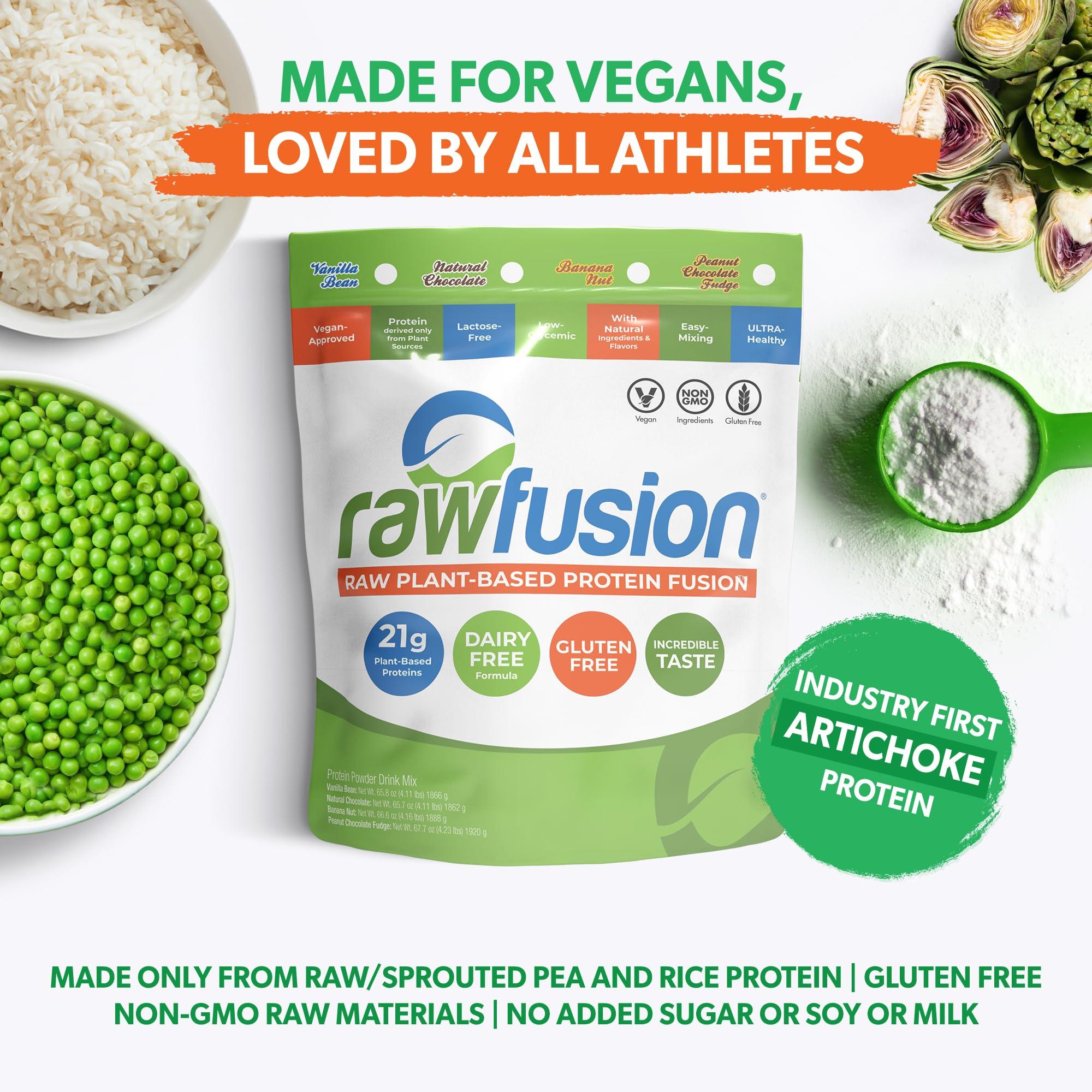 SAN Rawfusion- Vegan Protein Powder, Vanilla Bean - 60 Servings 21g of Plant Based Protein, Low Net Carbs, Non-Dairy, Gluten/ Lactose Free, Soy Free, Kosher, Non-GMO, 4lbs Pound