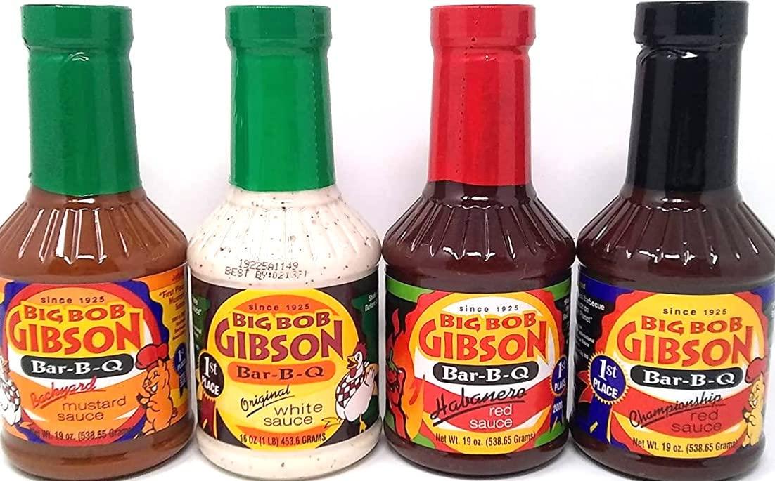 Bob Gibson Big Bob Gibson 4 Pack Variety Mustard White Habanero Championship Red Barbecue Sauce Backyard BBQ Championship Bar B Q Que Be