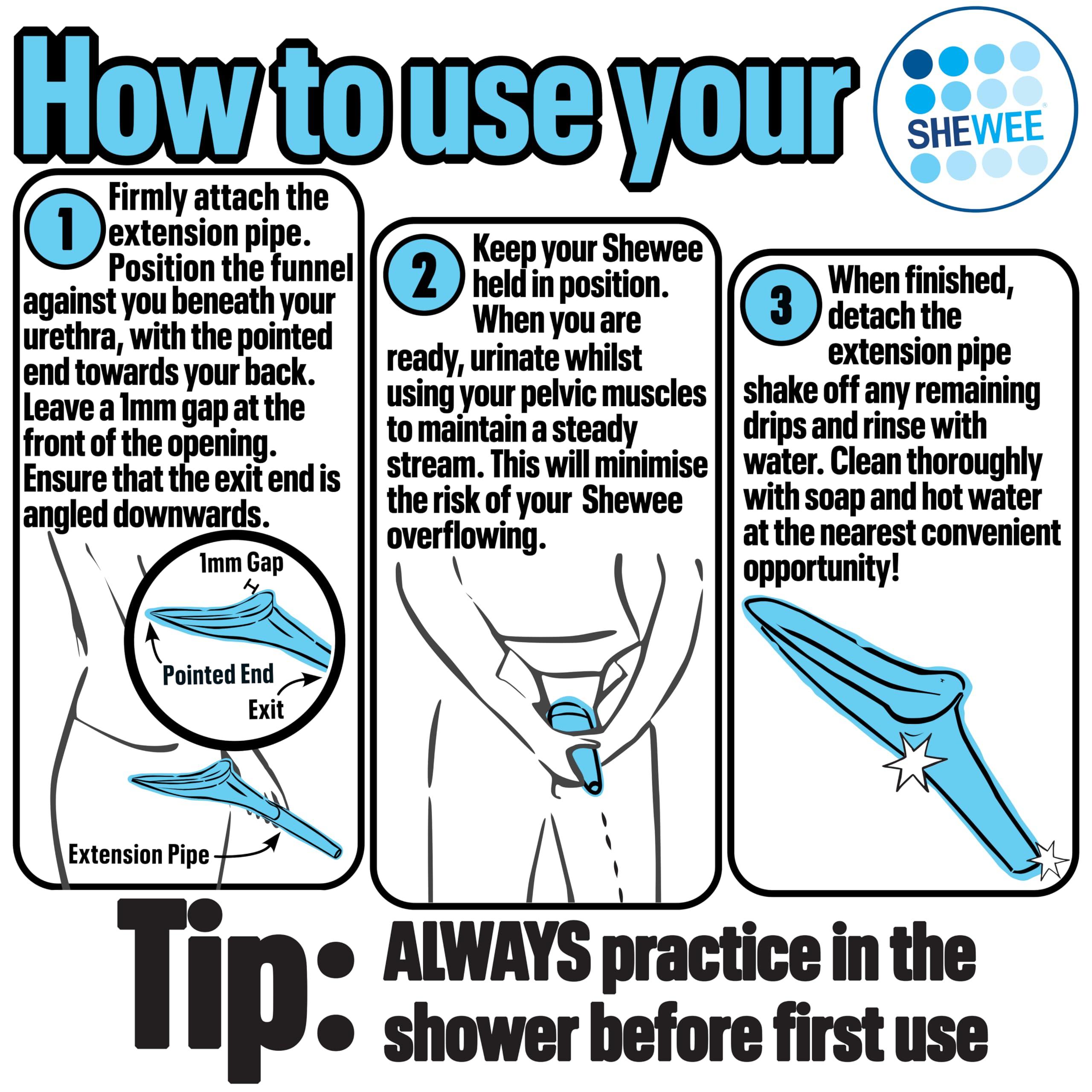 SHEWEE SHEWEE Flexi + Case Reusable Pee Funnel Flexible, Larger Version of The Original Female Urinal Since 1999! Quickly, Easily and Discreetly, Wee Standing Up. Comes with Pipe and Case Aqua