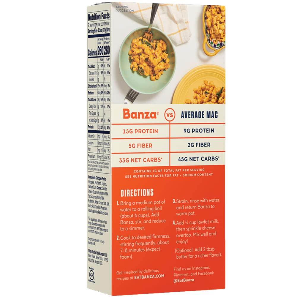 Banza Banza Mac and Cheese, Shells with Classic Cheddar High Protein, Gluten Free, and Lower Carb, 5.5oz (Pack of 6)