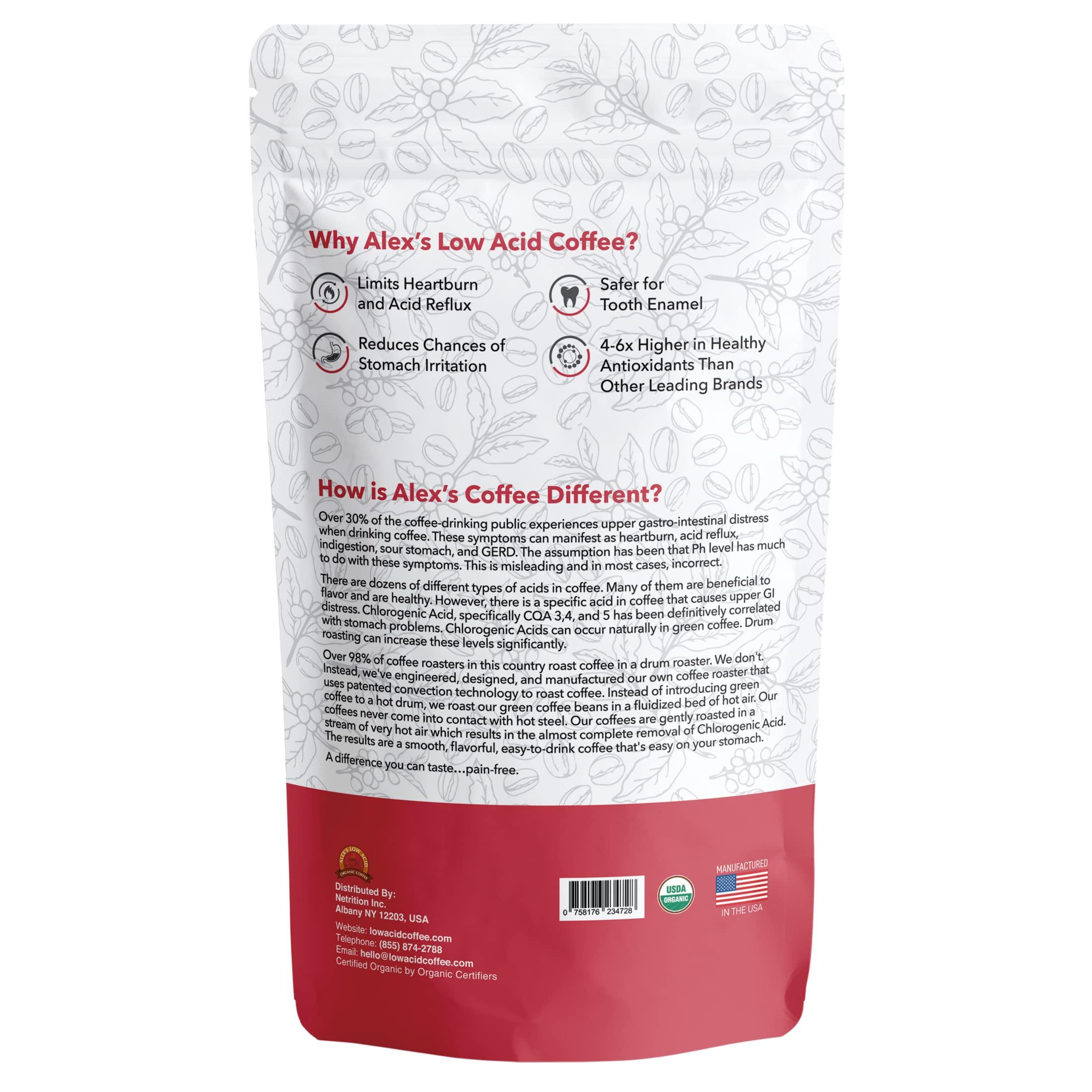ALEX'S LOW ACID ORGANIC COFFEE Alex's Low Acid Organic Coffee 12oz Bag - Whole Bean Decaf (Pack of 1)