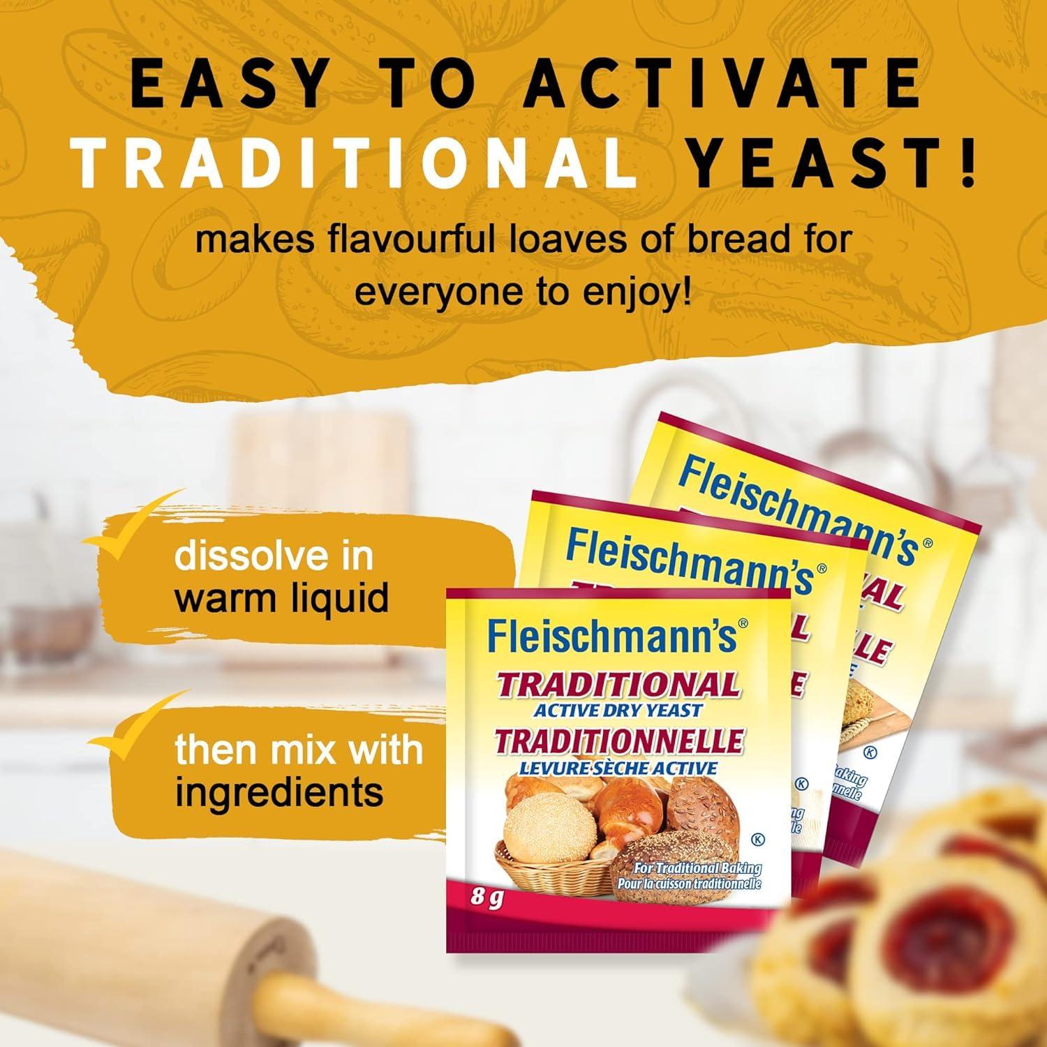 Generic Generic Fleischmanns Traditional Active Dry Yeast, Traditional Yeast, 3 sachets x 8g, 24g/0.8 oz (Pack of 6) Shipped from Canada