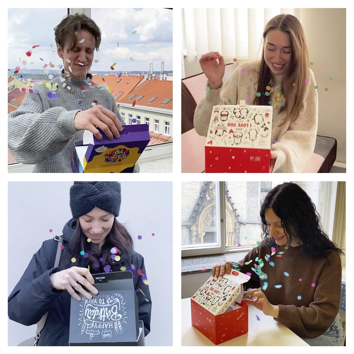 FETTIPOP FETTIPOP Gift Box DIY (Red), Gift Box Exploding Confetti - Happy Birthday, Surprise Prank Box Pop Up 7.2x5.5x4.3 in.