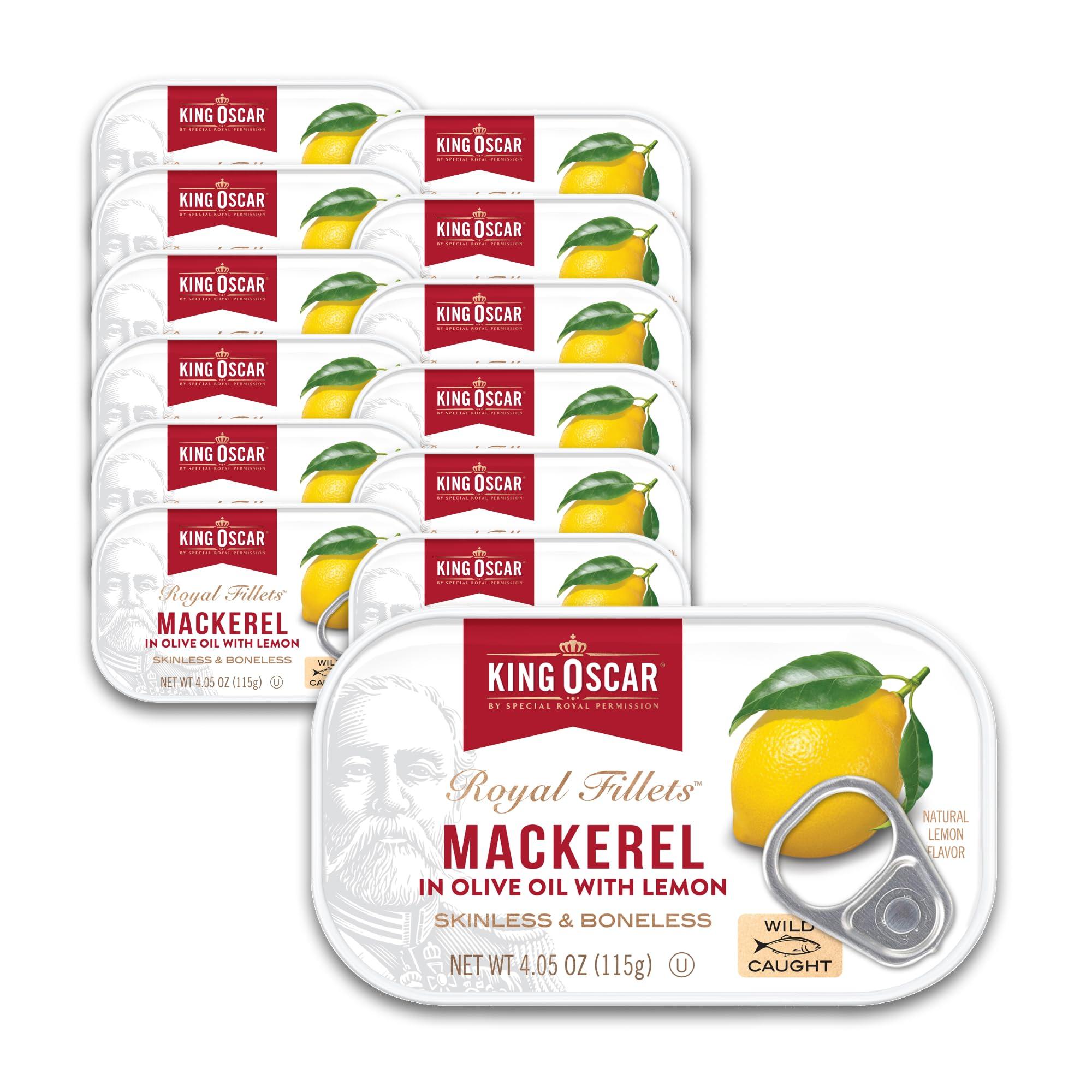 King Oscar King Oscar Mackerel in Olive Oil with Lemon, 4.05 Ounce Cans (Pack of 12), Skinless & Boneless, Wild Caught Canned Mackerel